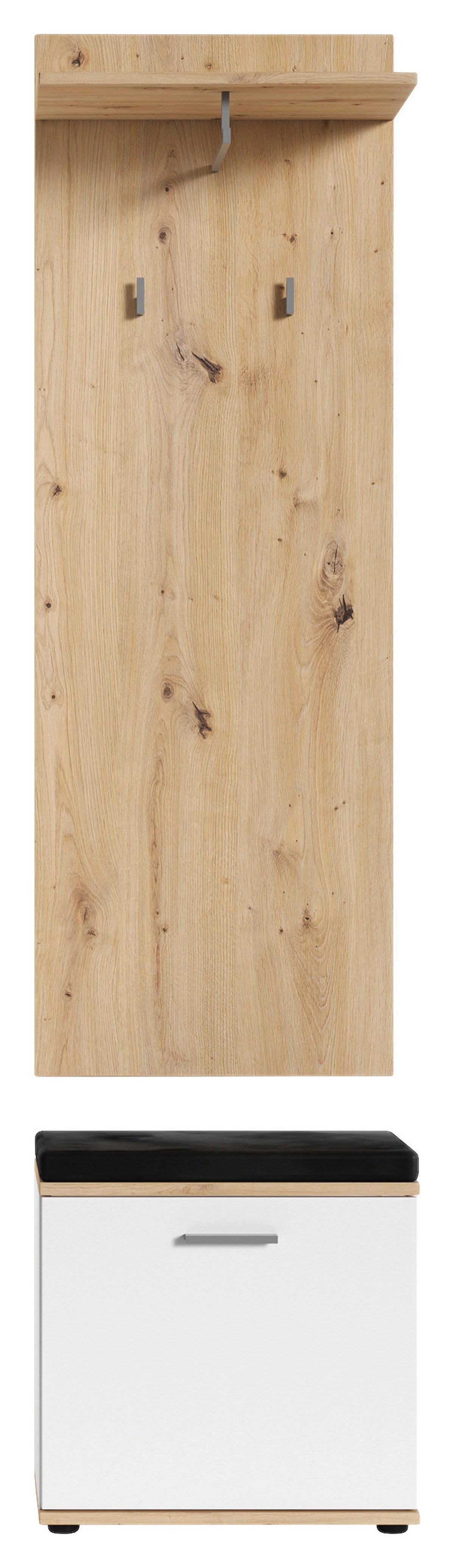 Garderobenbank Jakob ca.48,5x49x30cm Weiß,Eiche - Silberfarben/Schwarz, LIFESTYLE, Holzwerkstoff/Kunststoff (48,5/49/30cm) - MID.YOU