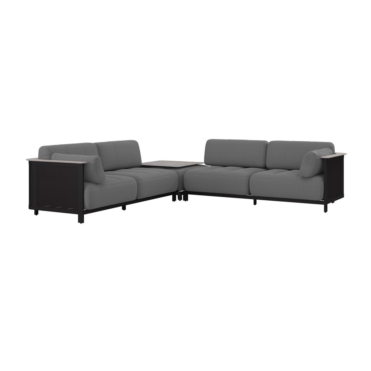 Loungegarnitur Mara Dunkelgrau Metall/Outdoorstoff +Abdeckung - Dunkelgrau/Schwarz, MODERN, Kunststoff/Textil (186/61/76,5cm) - Bessagi Garden