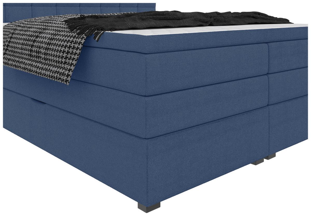 Boxspringbett Fano Blau ca. 200x200cm - Blau/Schwarz, Konventionell, Kunststoff/Textil (200/200cm) - Mömax
