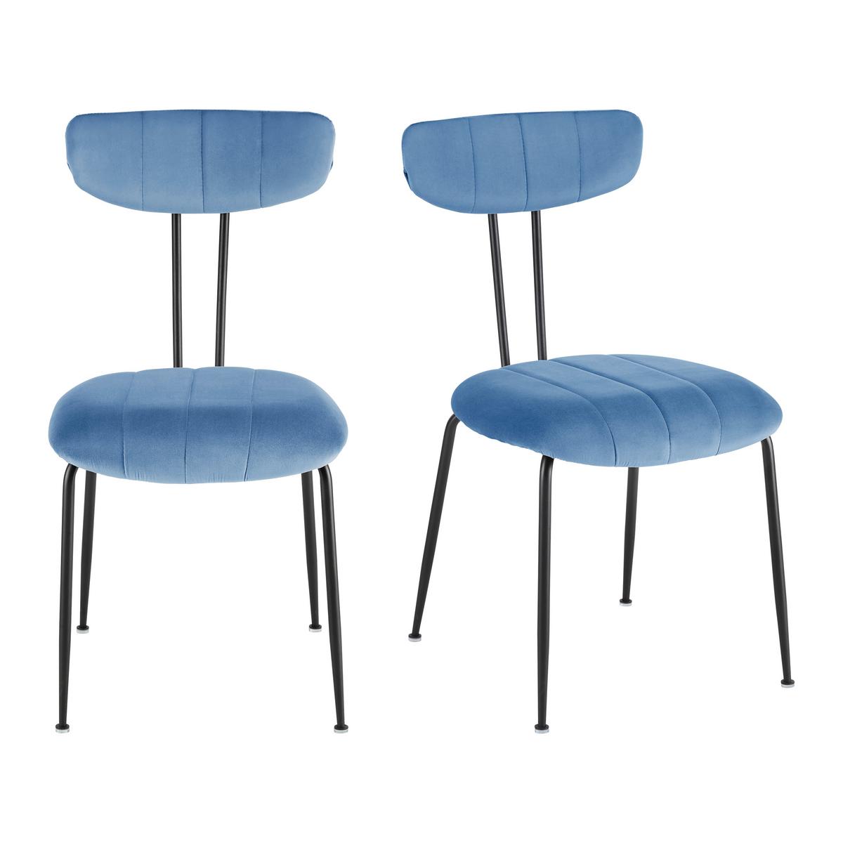 Stuhl Tylor Blau Samt Gepolstert - Blau/Schwarz, MODERN, Holz/Textil (45/85/58cm) - Bessagi Home