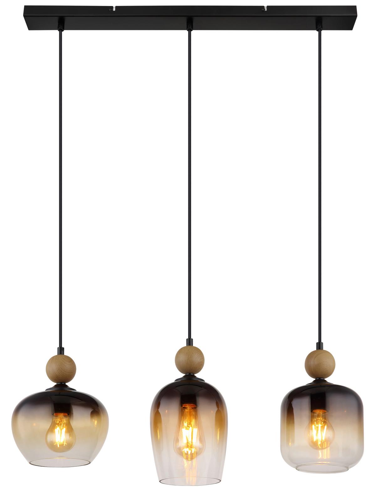 HÄNGELEUCHTE 15702-3 - Klar/Dunkelbraun, Basics, Glas/Metall (72/18/120cm) - Globo