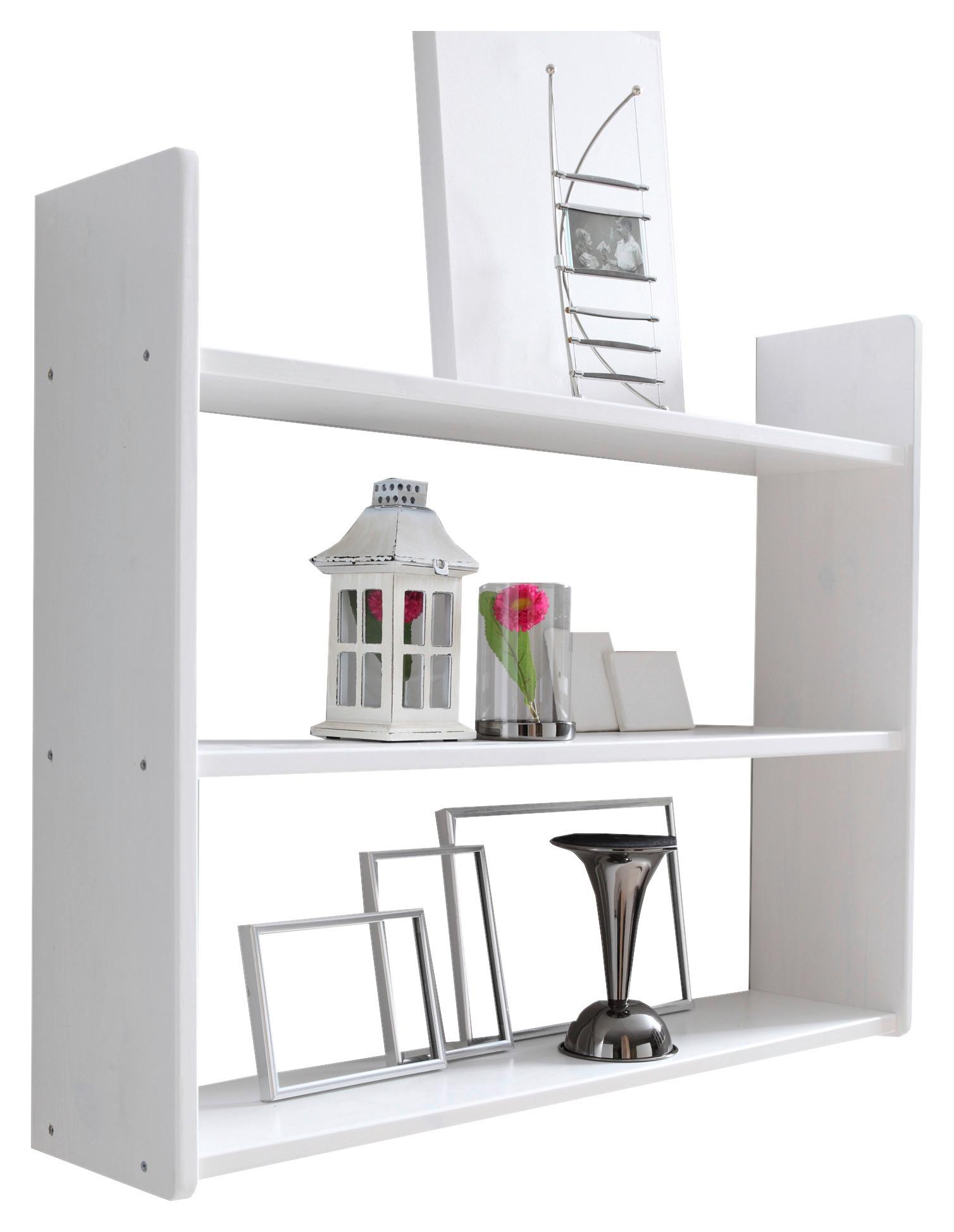 Stenski Regal Mona, Bor, Masivno, Bela - bela, Basics, les (90/74/20cm) - MID.YOU