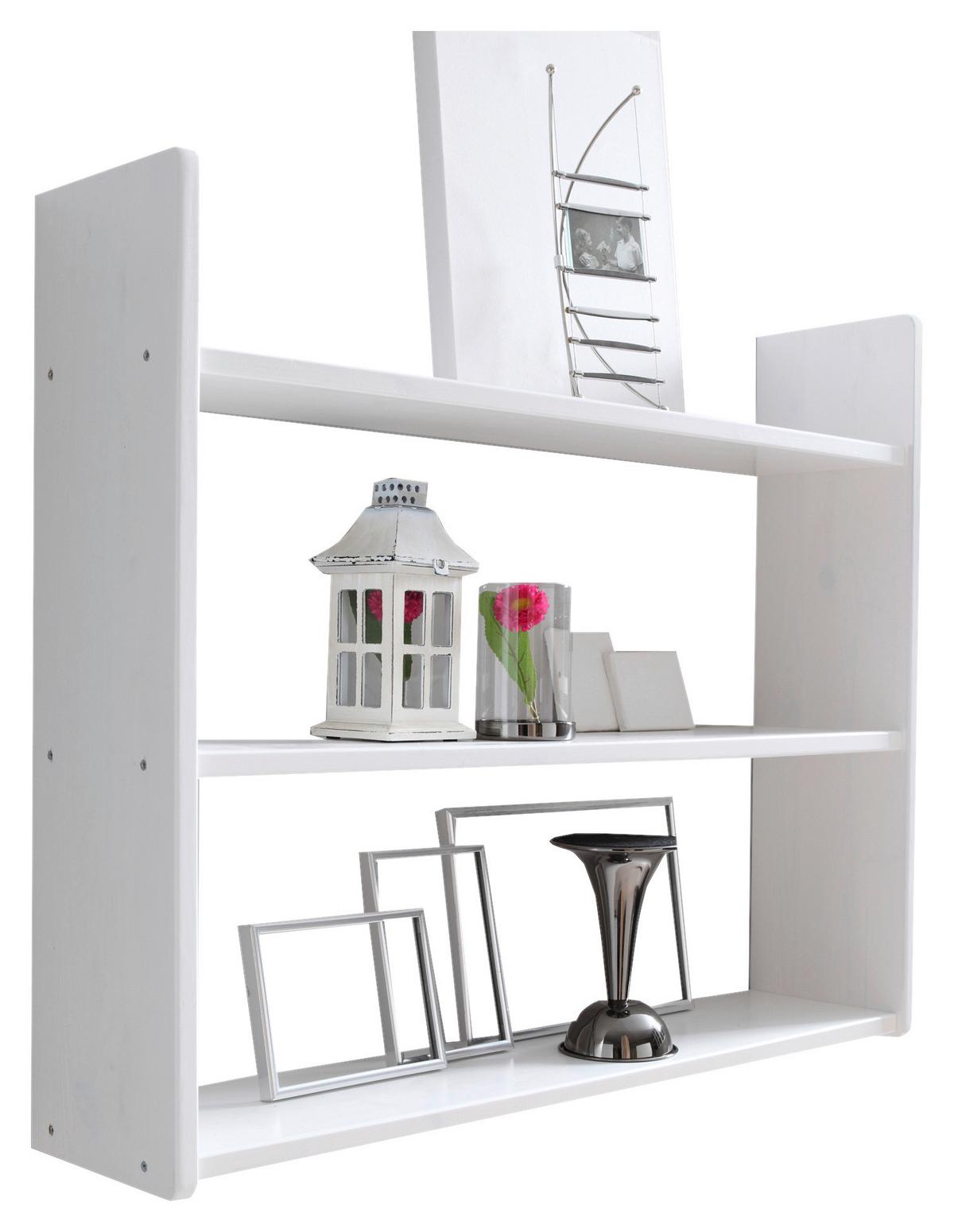 Stenski Regal Mona, Bor, Masivno, Bela - bela, Basics, les (90/74/20cm) - MID.YOU