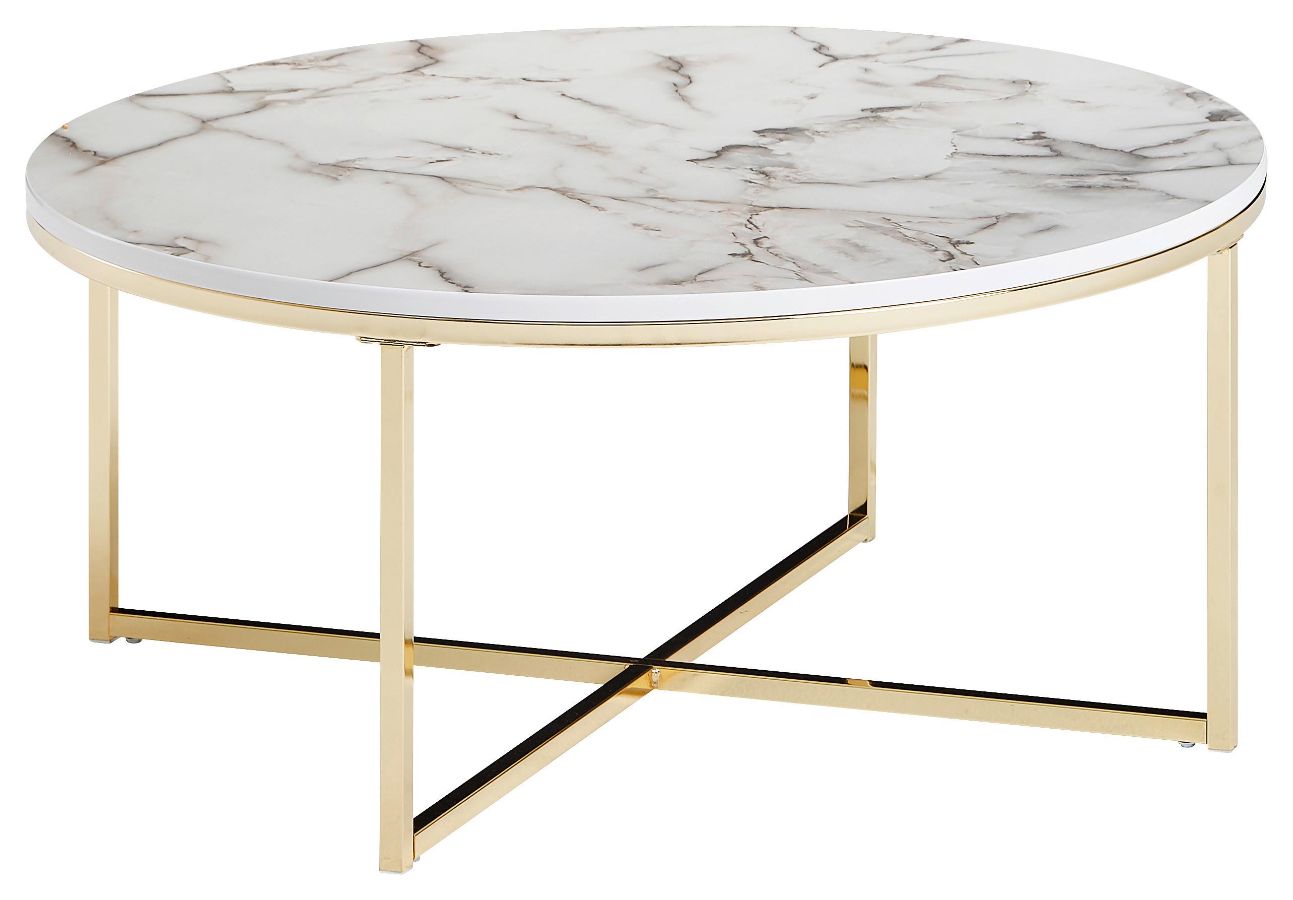 Couchtisch Marmoroptik ca. 80x36 cm Gestell weiß/gold - Goldfarben/Weiß, KONVENTIONELL, Holzwerkstoff/Metall (80/80/36cm) - MID.YOU