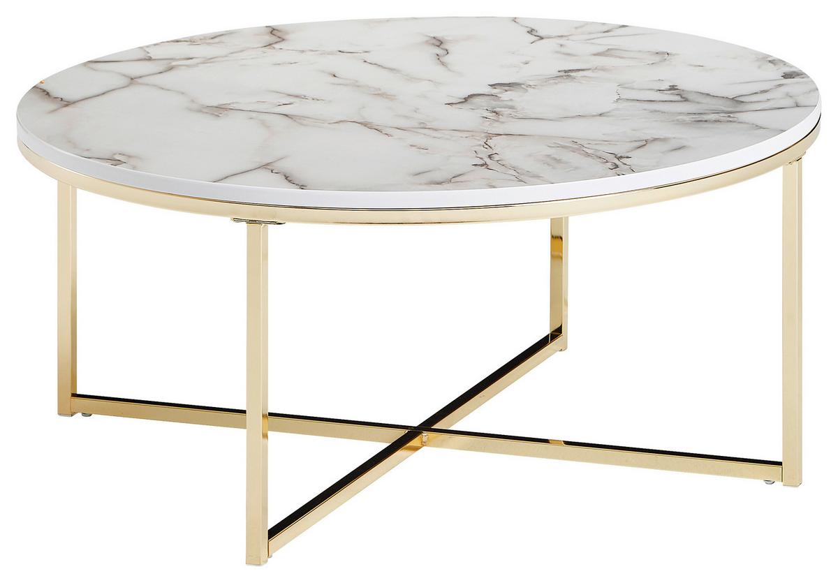 Couchtisch Marmoroptik ca. 80x36 cm Gestell Gold - Goldfarben/Weiß, KONVENTIONELL, Holzwerkstoff/Metall (80/80/36cm) - MID.YOU