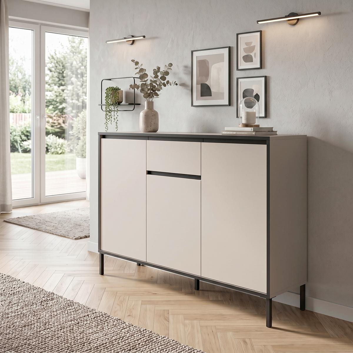 Komód Tron - kasmírszínű, Design, faalapú anyag (136/101/38cm) - Livetastic
