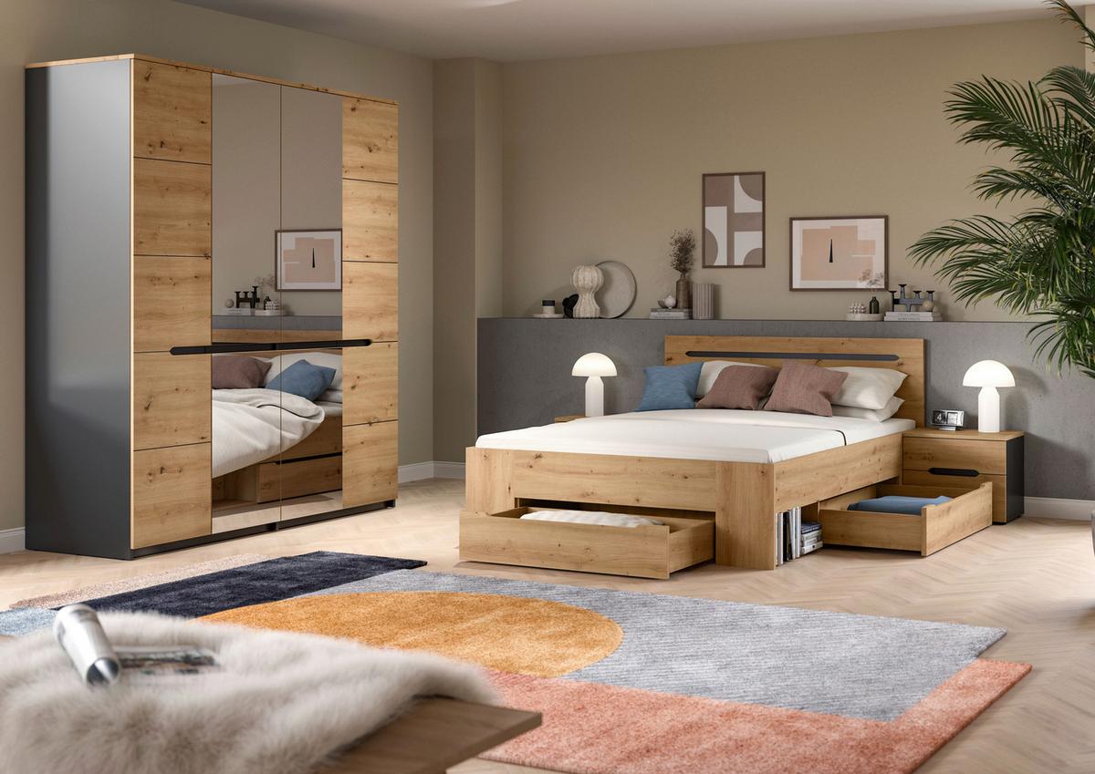 Schalfzimmer CANU 4-teilig Grau, Eiche Artisan - Eiche Artisan/Grau, MODERN, Holzwerkstoff - MID.YOU