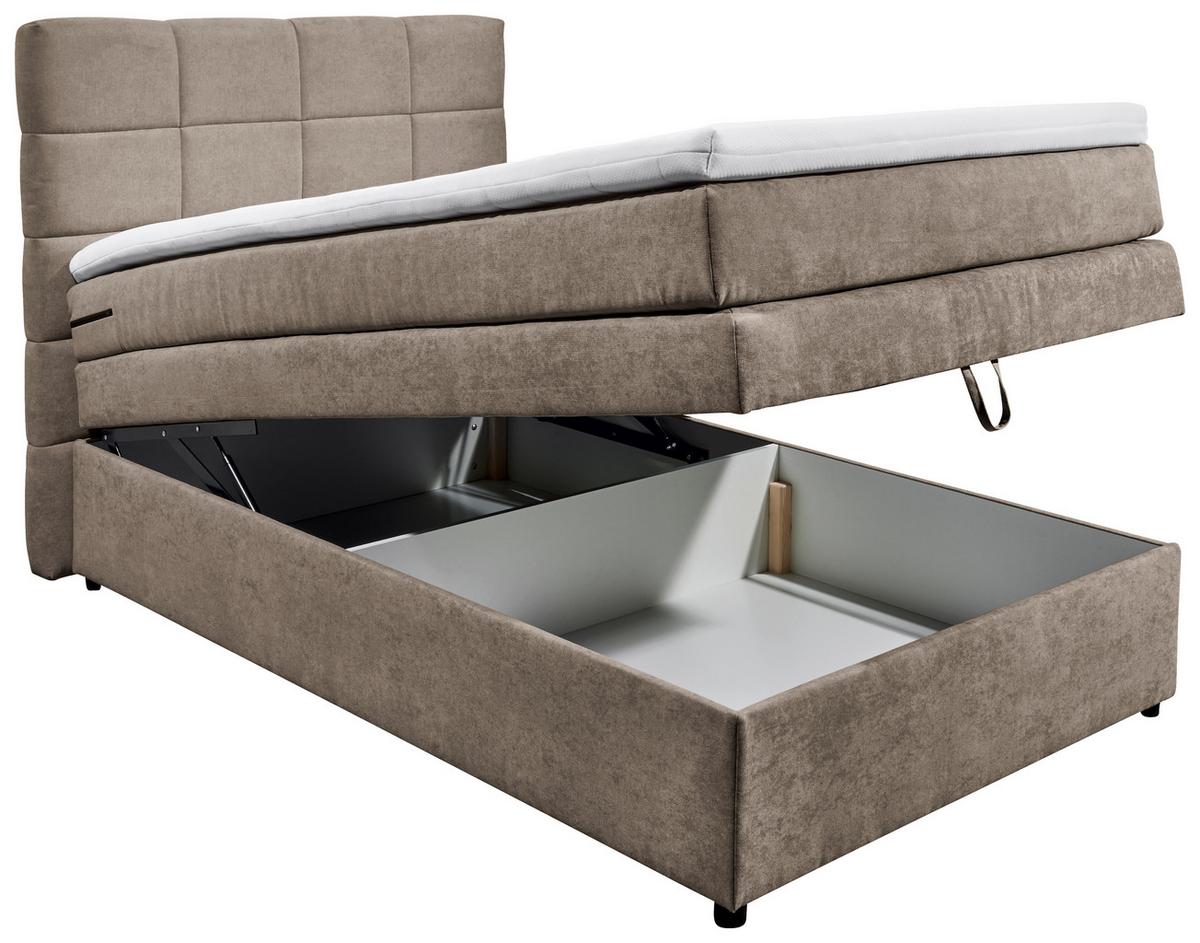Boxspringbett Tacoma 3 inkl. Topper ca. 120x200 cm Hellgrau - Hellgrau, KONVENTIONELL, Kunststoff (120/200cm) - MID.YOU