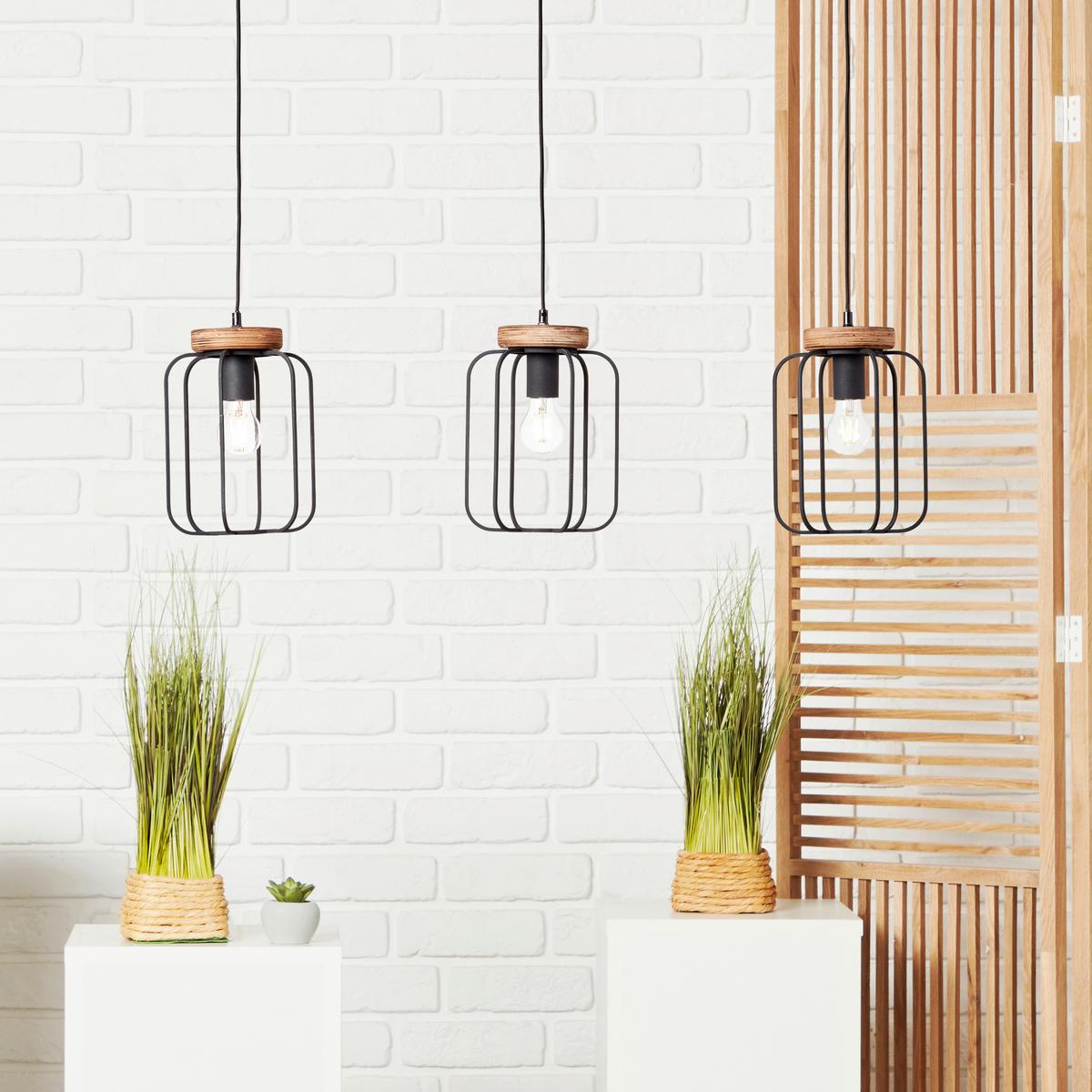 Hängeleuchte Tosh Braun/Schwarz max. 40 Watt - Schwarz/Braun, LIFESTYLE, Holz/Metall (100/20/130cm) - Brilliant