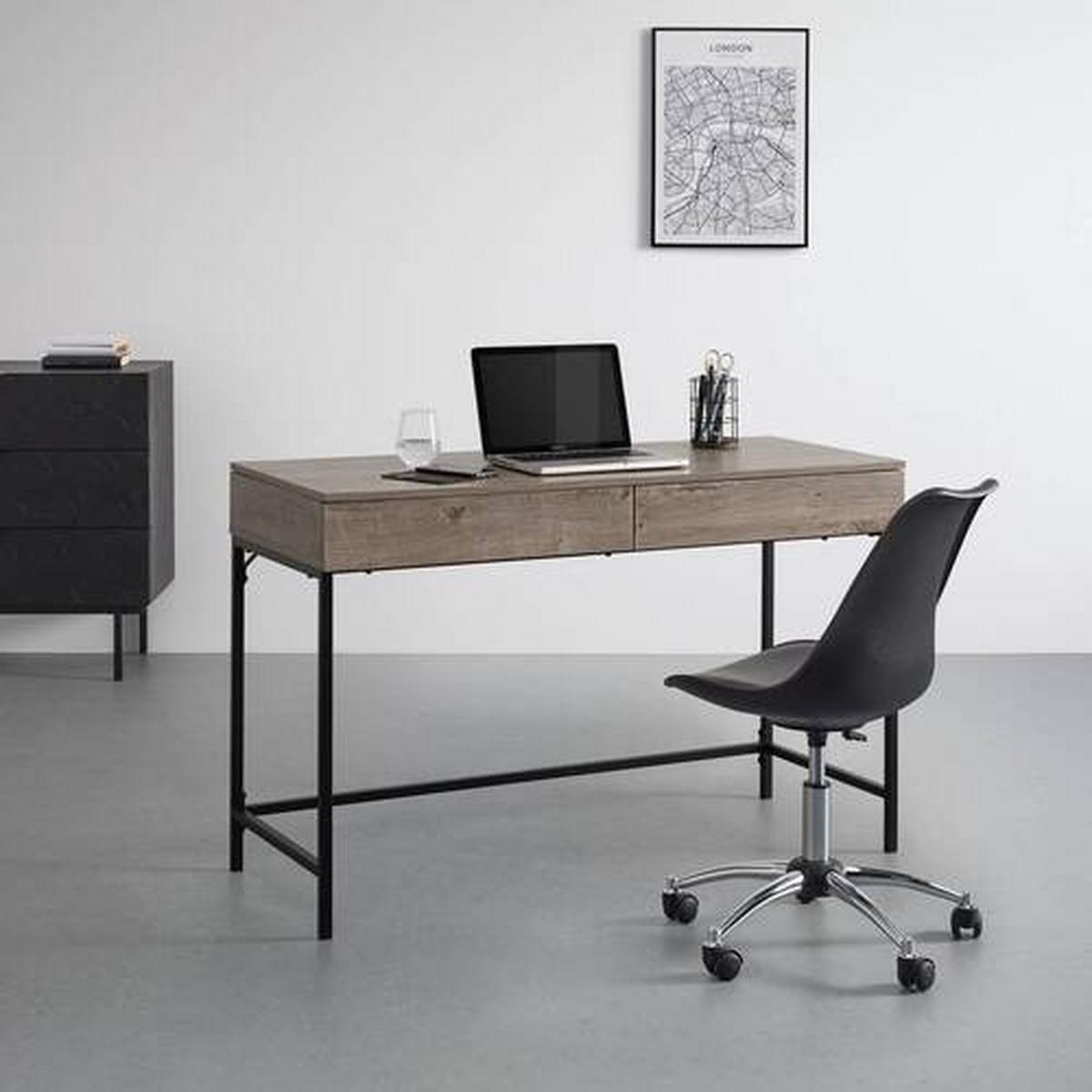 Schreibtisch Cara Walnussfarben MDF ca.120x50 cm - Walnussfarben/Schwarz, MODERN, Metall (120/50/76cm) - Bessagi Home