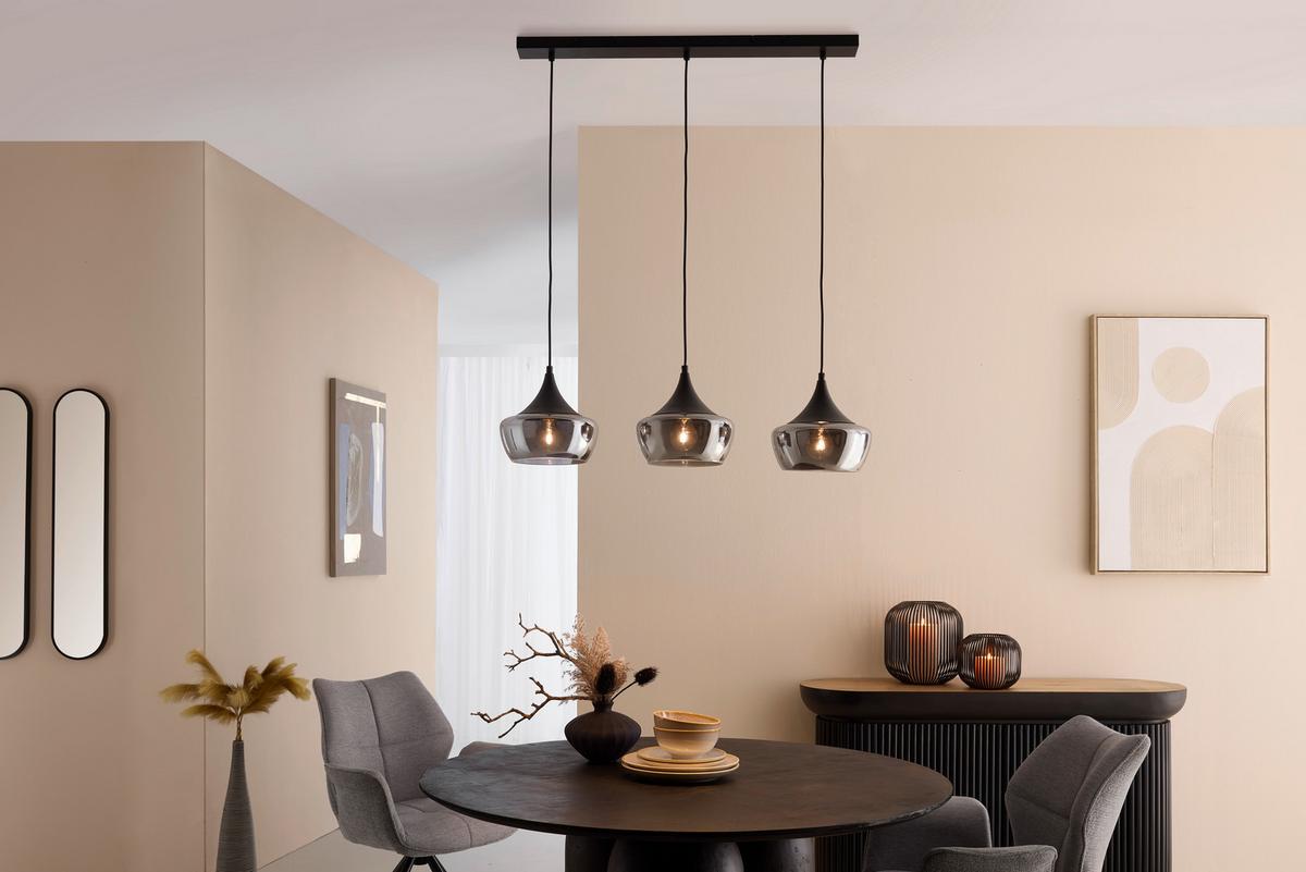 Hängeleuchte Nor Schwarz/Chrom max. 3x25 Watt - Chromfarben/Schwarz, MODERN, Glas/Kunststoff (82/22/120cm) - Mömax