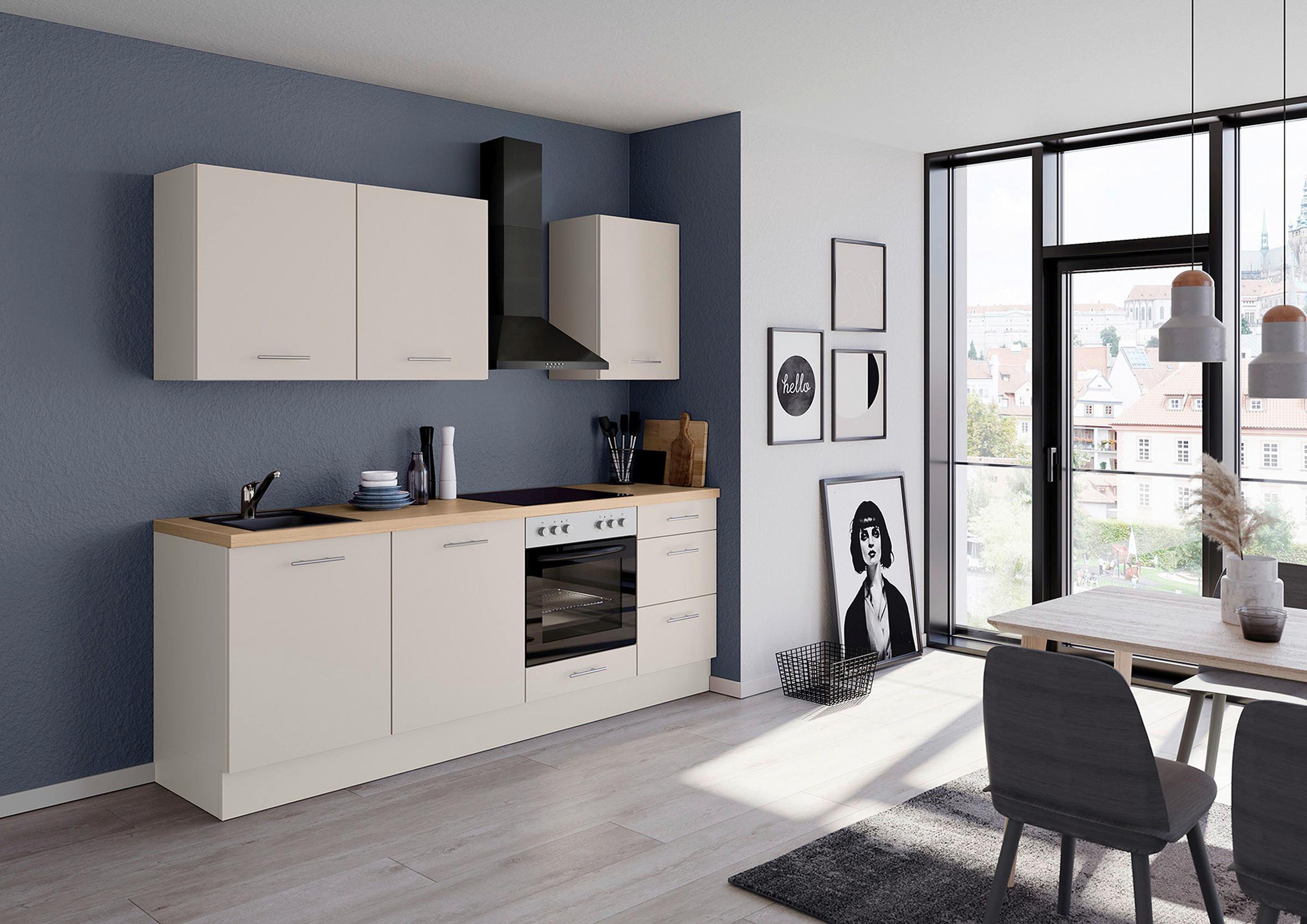 Küchenblock IKZ mit Geräten ca. 230 cm Magnolie - Edelstahlfarben/Eichefarben, Design, Holzwerkstoff/Metall (230cm) - Impuls