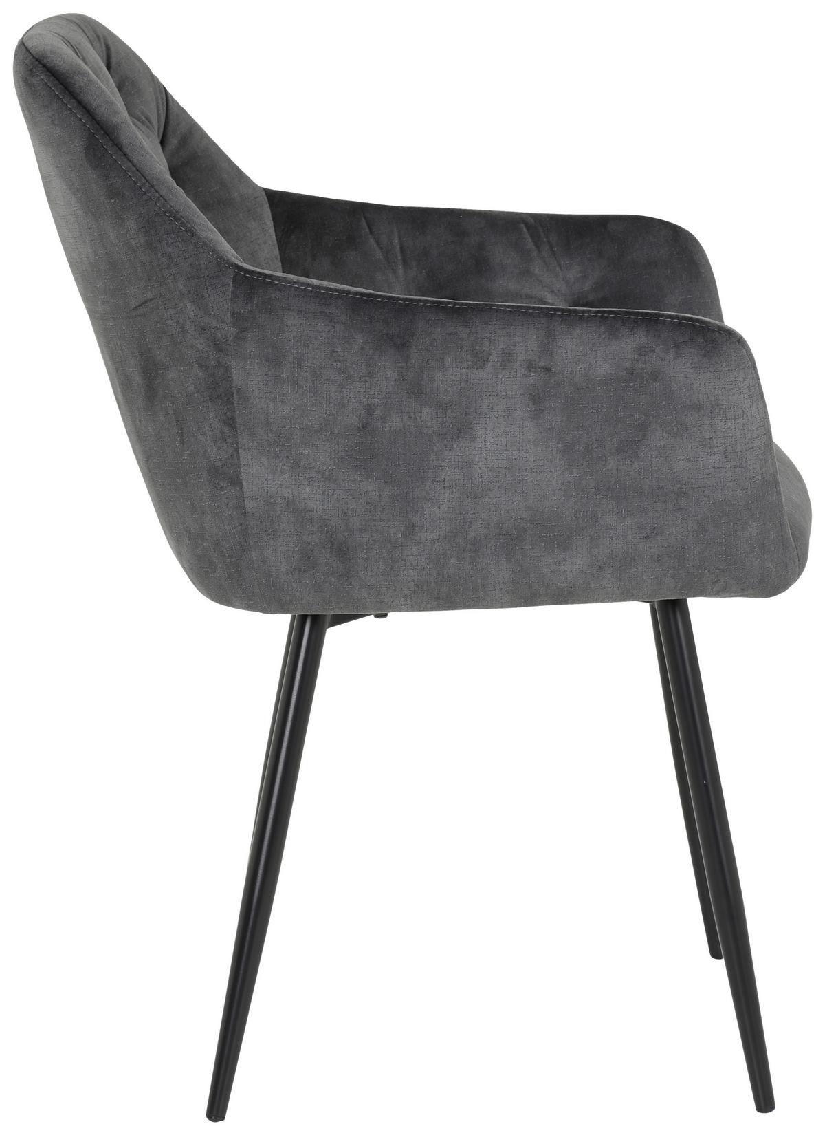 Armlehnstuhl Tina 2er-Set Anthrazit Samt - Anthrazit/Schwarz, MODERN, Textil/Metall (56/81/62cm) - MID.YOU