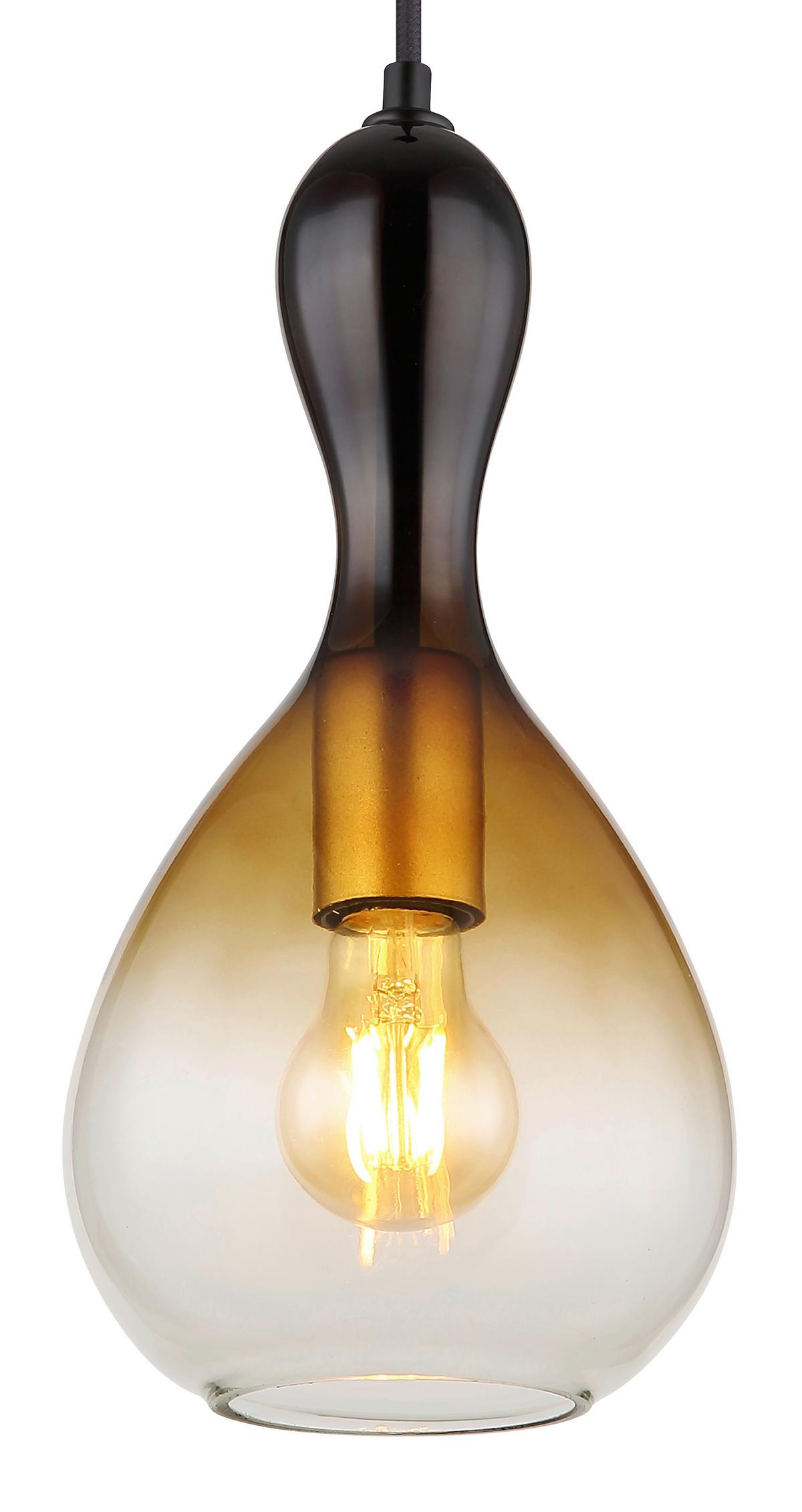 HÄNGELEUCHTE 15538H - Klar/Goldfarben, Design, Glas/Textil (16,5/120cm) - Globo