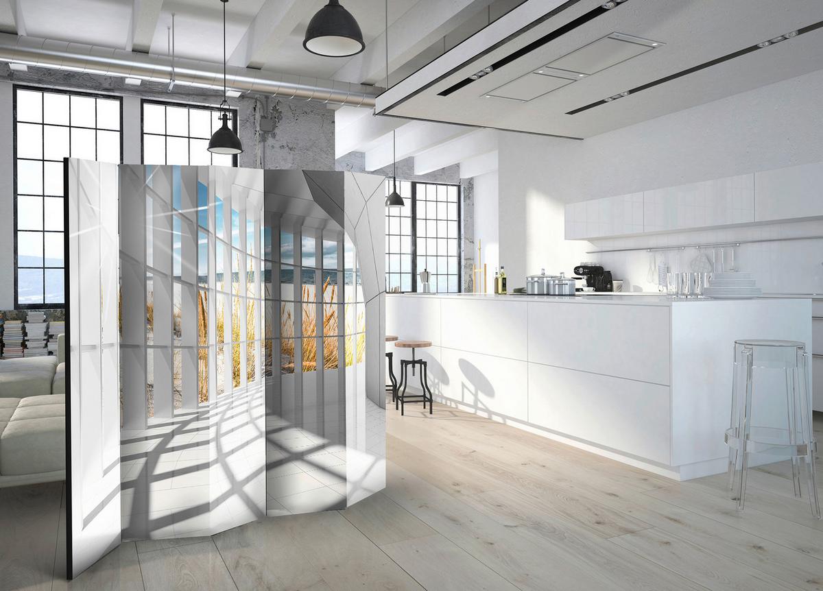 Paravan Seaside Bastion I, 5-Delni, Dvostranski - bež/sivobela, Basics, tekstil/les (225/172/3cm) - artgeist