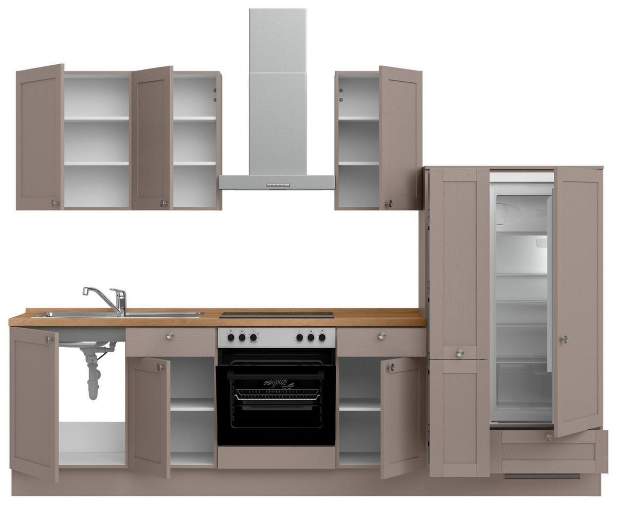 Küchenleerblock Frame Low o. Geräte Beigebraun - Edelstahlfarben/Eichefarben, MODERN, Holzwerkstoff/Metall (300cm) - Nobilia