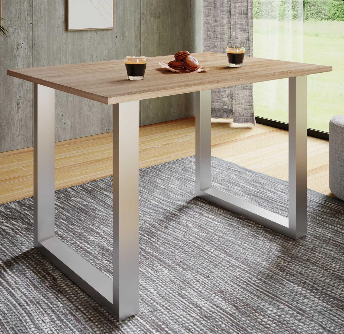 Jedilna Miza Xona, Hrast, Srebrna - srebrne barve/hrast sonoma, Basics, kovina/leseni material (140/80/76cm) - MID.YOU