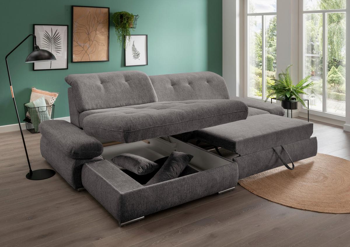 Wohnlandschaft Dalida Braun/Grau Chenille - Chromfarben/Graubraun, Design, Textil/Metall (196/300cm) - Livetastic