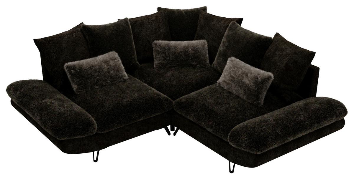 Wohnlandschaft Bormio - Dunkelbraun/Schwarz, Modern, Textil/Metall (276/276cm) - Premium Living