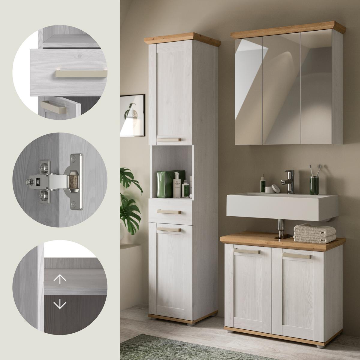 Badezimmer Verona Lärchenfarben/Eiche Artisan - Silberfarben/Lärchefarben, Trend, Glas/Holzwerkstoff (108cm) - MID.YOU