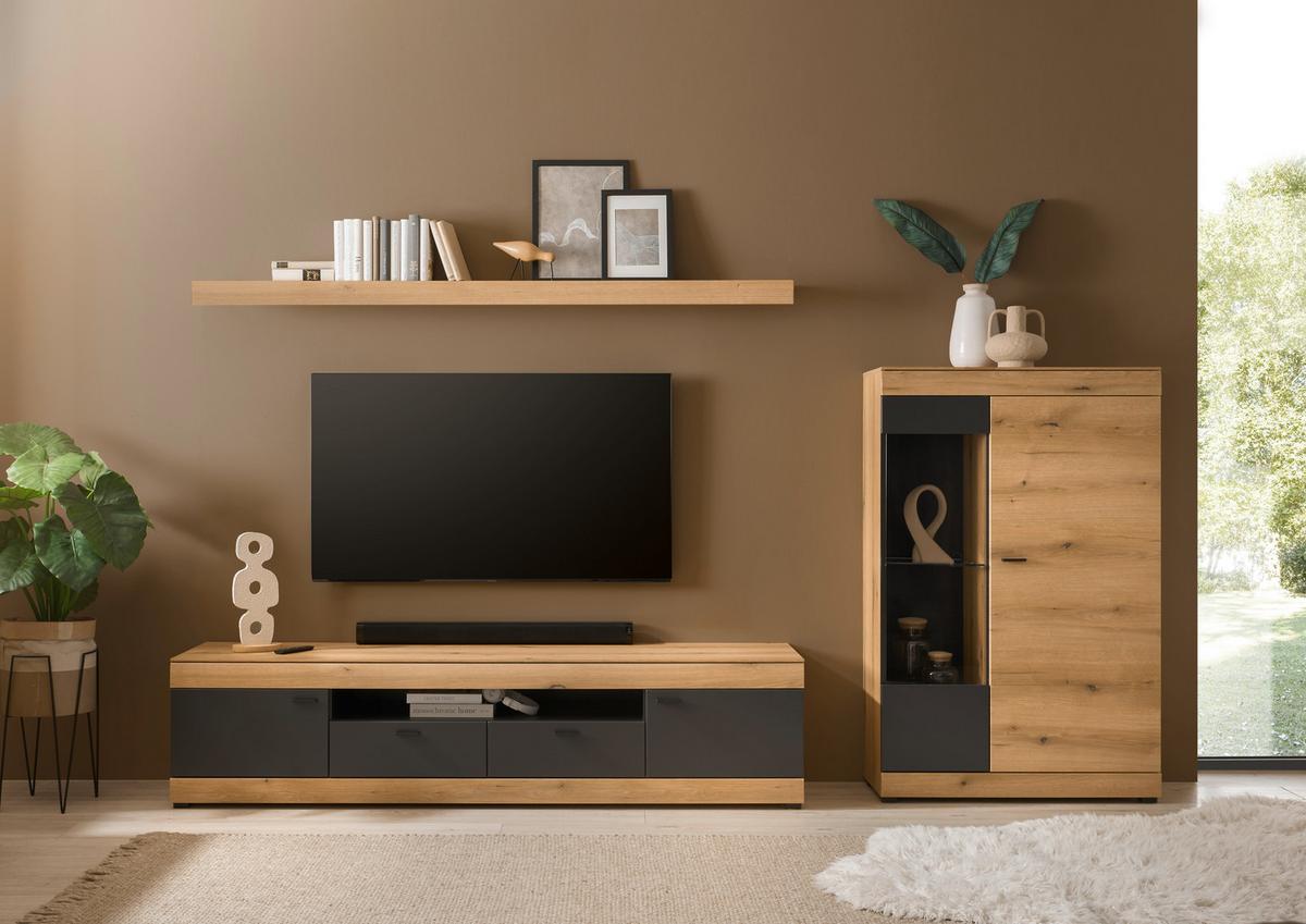 WOHNWAND SOLETO - Eichefarben/Graphitfarben, Design, Glas/Holzwerkstoff (300/170/45cm) - MID.YOU