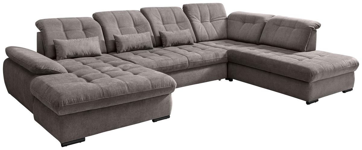 Wohnlandschaft Rigatti Grau- Braun Chenille mit Bettkasten - Graubraun/Schwarz, MODERN, Textil/Metall (184/387/252cm) - Livetastic