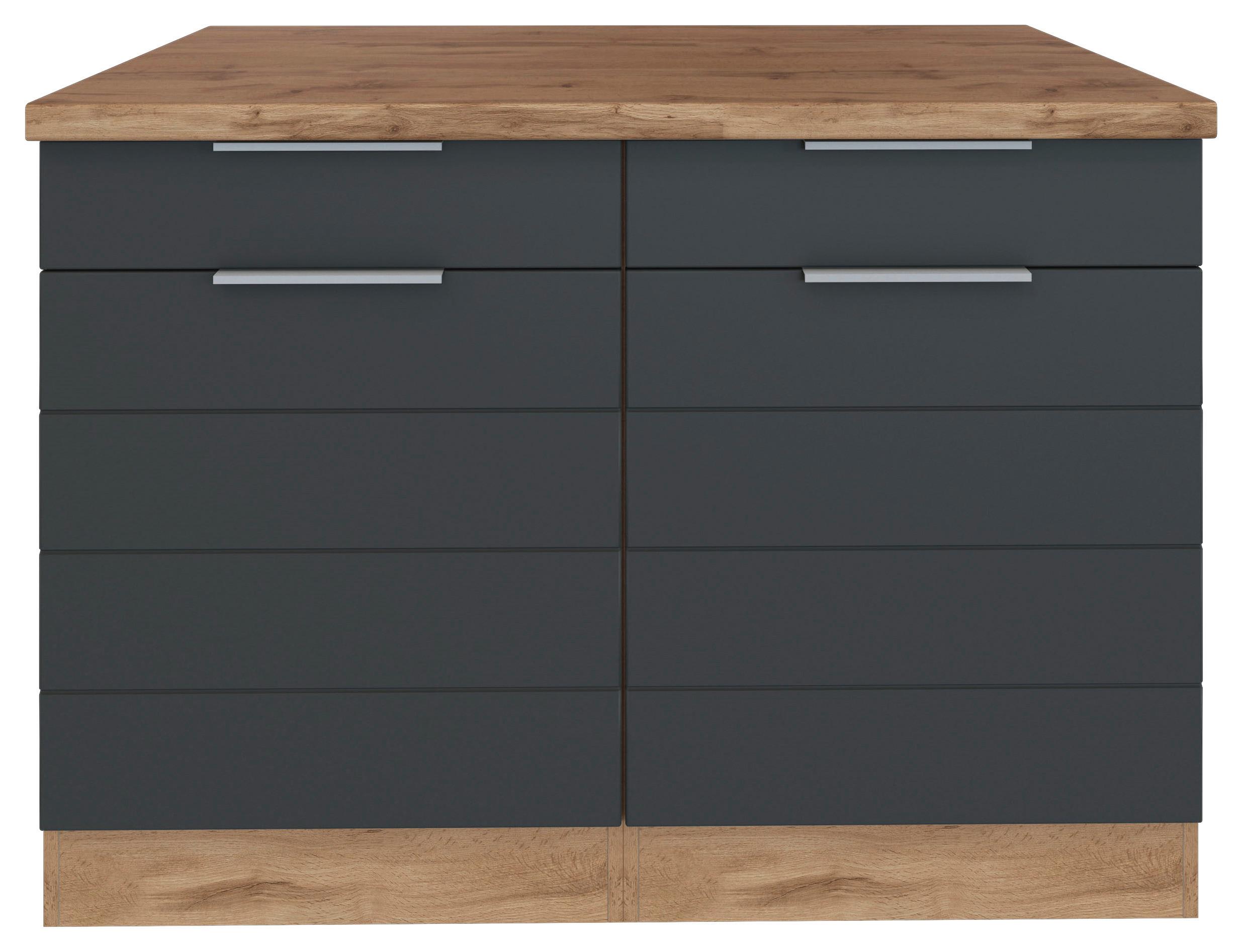 Küchenunterschrank Florenz ca. 120 cm Grau/Eiche - Eiche Wotan/Grau, Design, Holzwerkstoff/Metall (120/86/60cm) - Held
