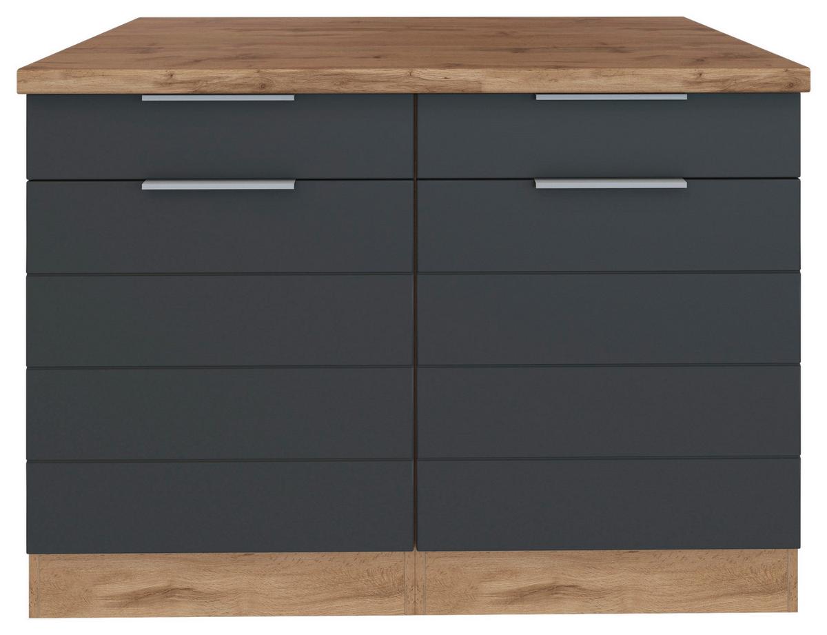 Küchenunterschrank Florenz ca. 120 cm Grau/Eiche - Eiche Wotan/Grau, Design, Holzwerkstoff/Metall (120/86/60cm) - Held