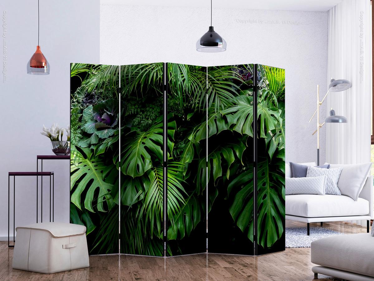 Paravan Rainforest I, 5-Delni, Akustičen - svetlo modra/črna, Basics, umetna masa/tekstil (225/172/3cm) - artgeist