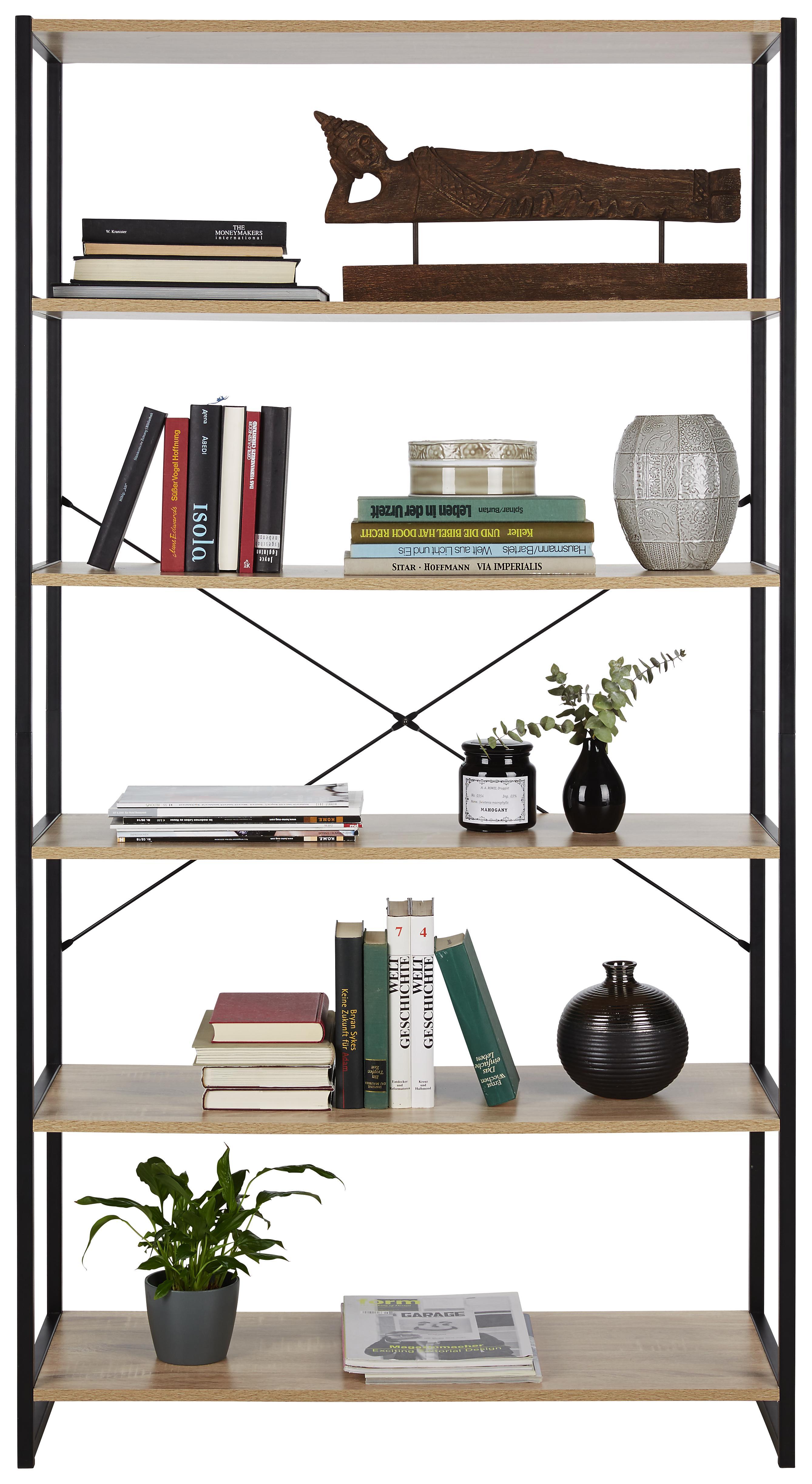 Regal Schwarz/Sonoma Eiche - Schwarz/Sonoma Eiche, MODERN, Holzwerkstoff/Metall (95/180/35cm) - Modern Living