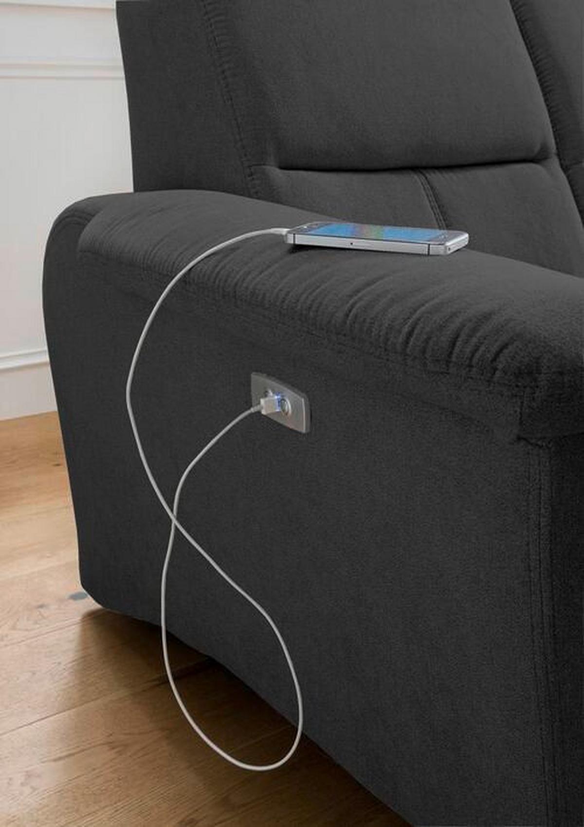 Ecksofa mit Relaxfunktion + USB Anschluss Parole, Mikrof. - Chromfarben/Schwarz, MODERN, Textil/Metall (231/165cm) - Livetastic