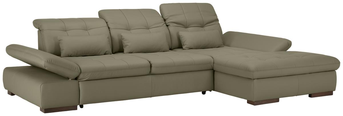 Wohnlandschaft Sanfino Leder Grau - Chromfarben/Grau, KONVENTIONELL, Leder/Metall (305/79-96/199cm) - Premium Living