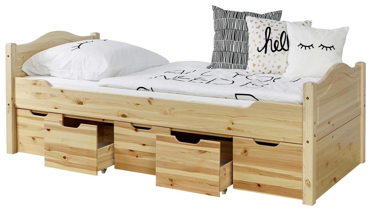 Postelja S Predalom Leni, Bor, Masivno - barve bora, Natur, les (90/200cm) - MID.YOU