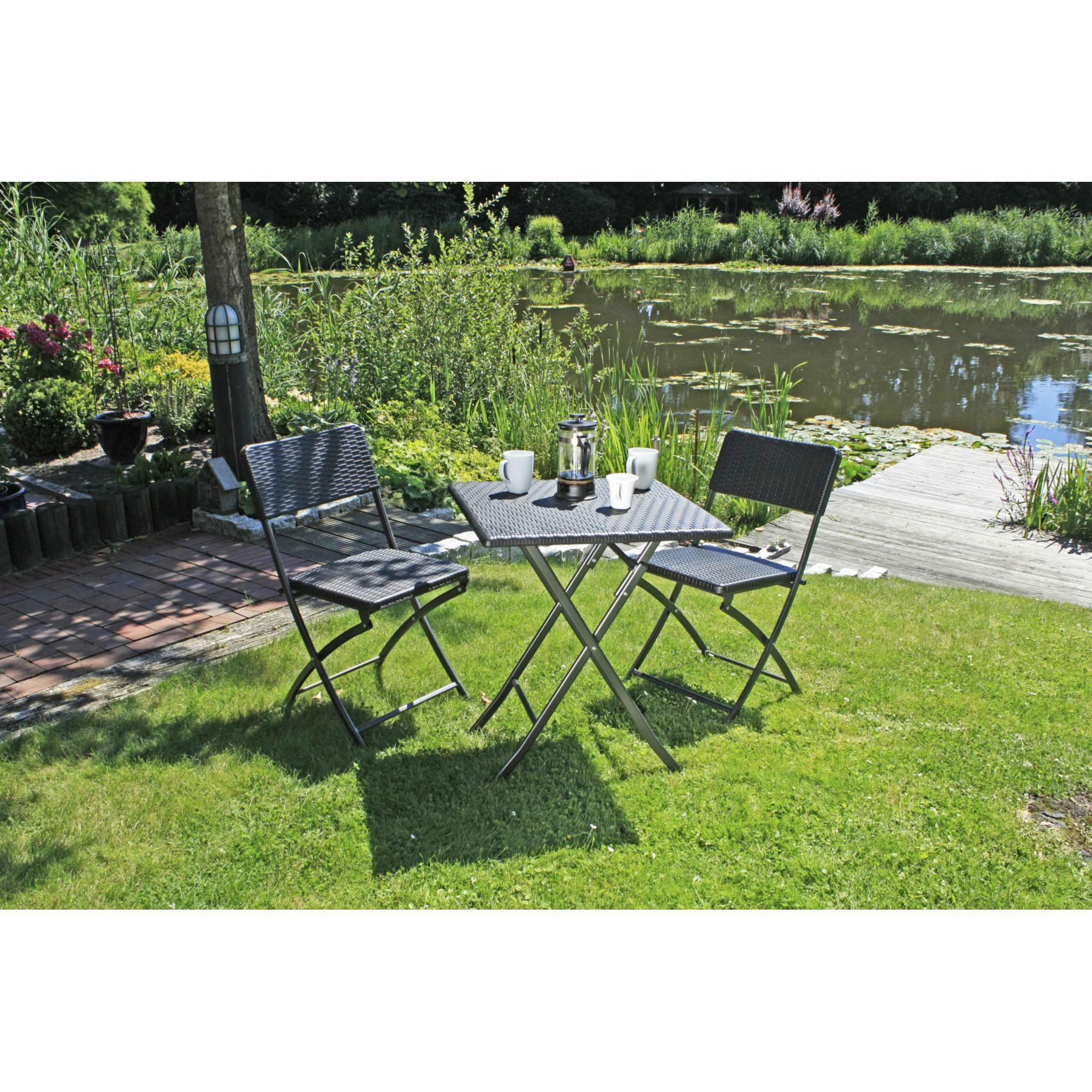 Gartengarnitur 3-tlg. Metall/ Kunststoff Schwarz - Schwarz, Basics, Kunststoff/Metall (62/74/62cm) - Gardenson