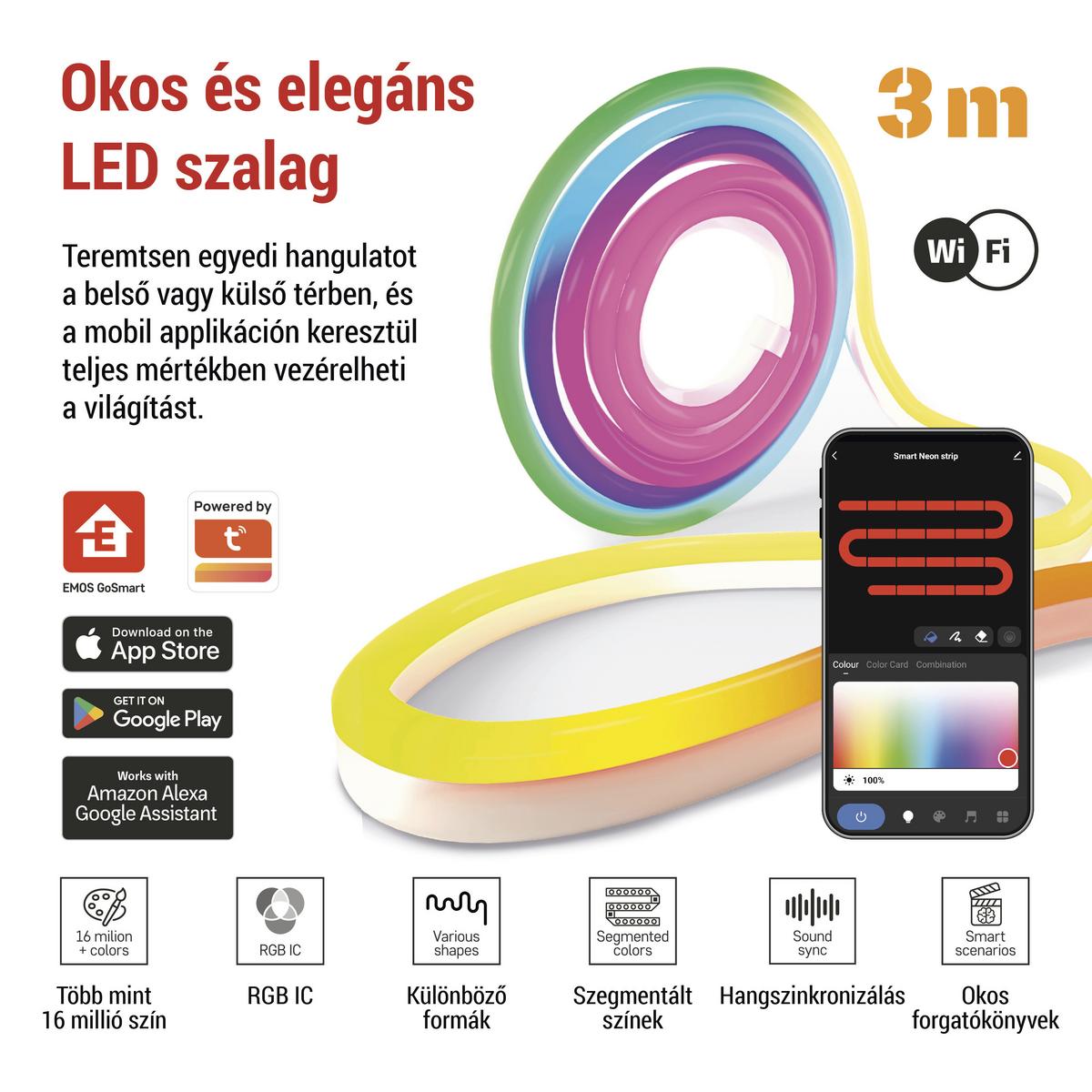 Rugalmas Led Szalag Gosmart Kb. 3m - többszínű, Basics, műanyag (300cm)