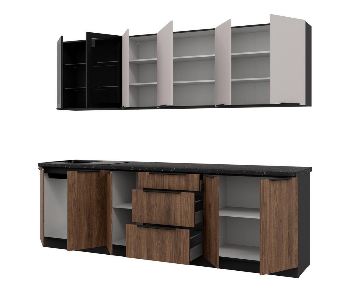 Blok Kuhinja Arona/monza - kašmir/boja orahovog drveta, Moderno, staklo/metal (260/210/60cm) - Modern Living