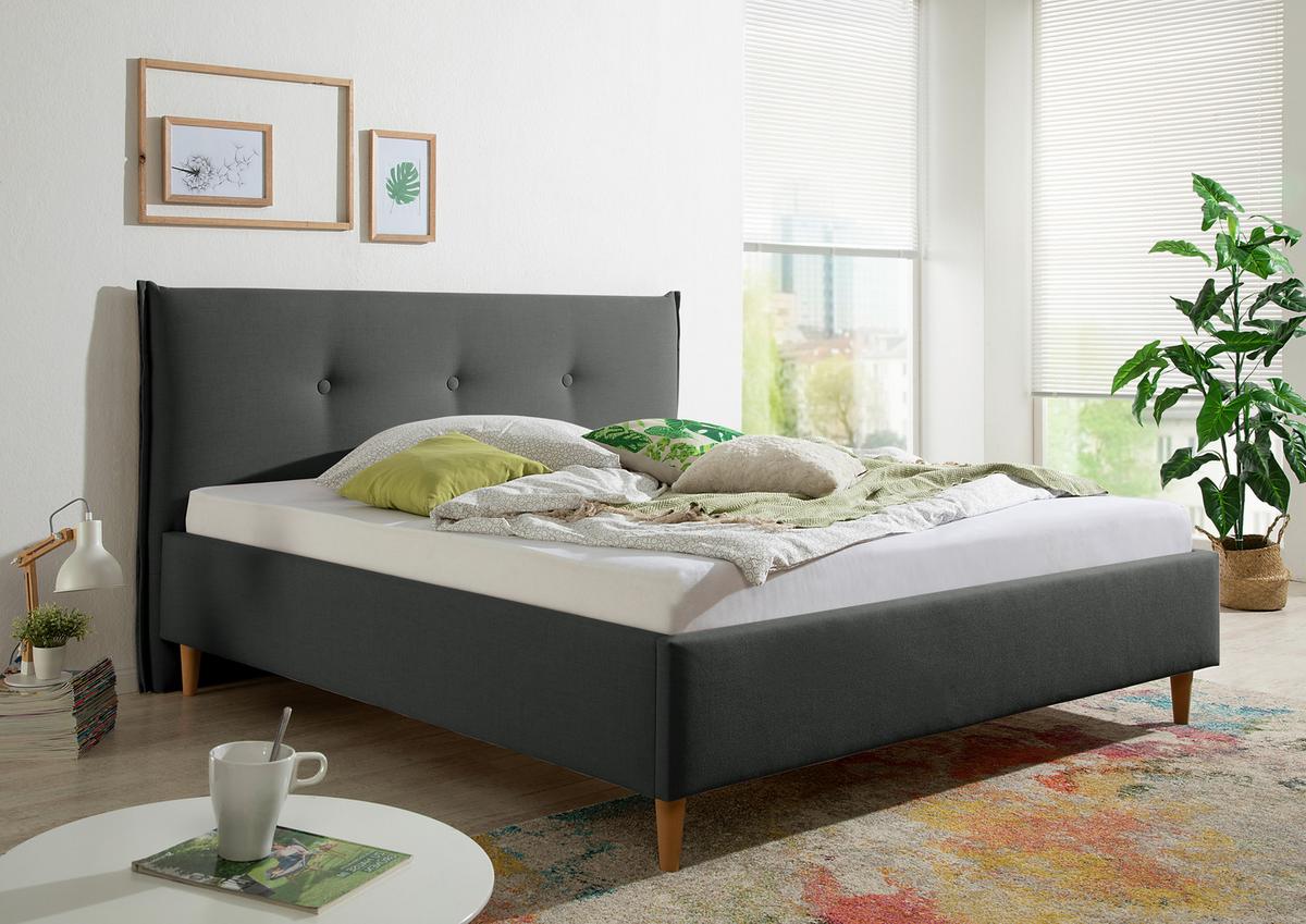 Polsterbett Nelo Anthrazit ca. 200x200 cm - Anthrazit/Naturfarben, MODERN, Holz/Textil (200/200cm) - Livetastic