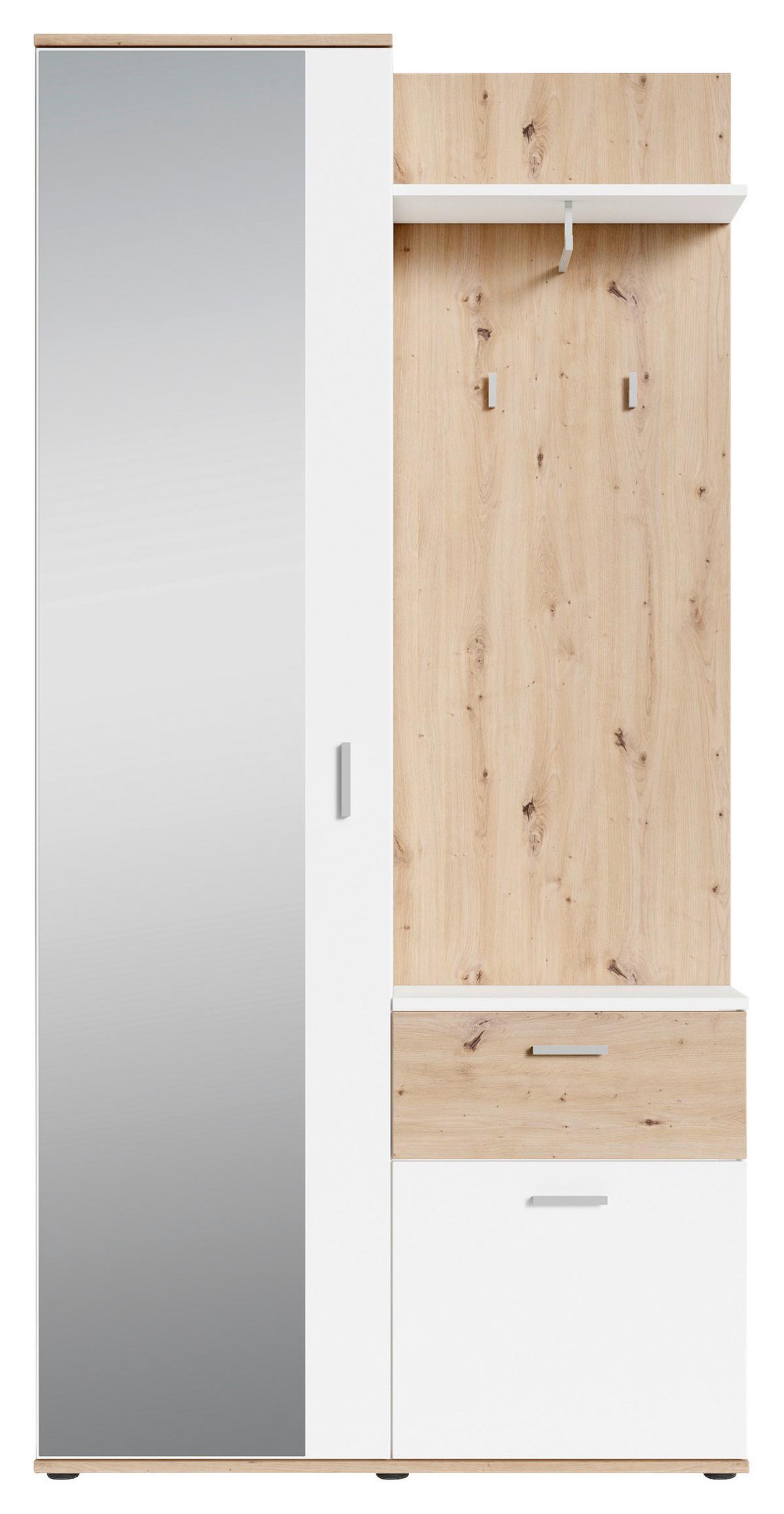 Garderobe Jakob Artisan Eiche Dekor/Weiß B: 97 cm - Weiß/Eiche Artisan, MODERN, Holzwerkstoff (97/195/30cm) - MID.YOU