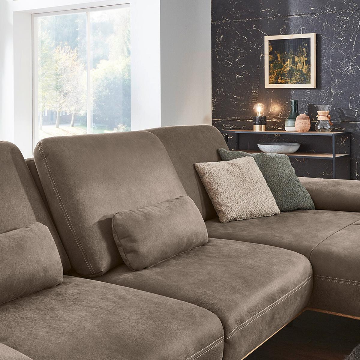 Wohnlandschaft Erling Alufarben - Beige/Alufarben, MODERN, Leder/Metall (322/89/187cm) - Premium Living