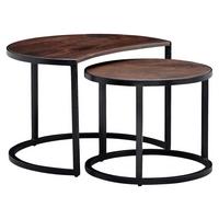Couchtisch Wohnling Dunkelbraun Massiv Rund 2-tlg. - Dunkelbraun/Schwarz, MODERN, Holz/Metall (41/60/41cm) - MID.YOU