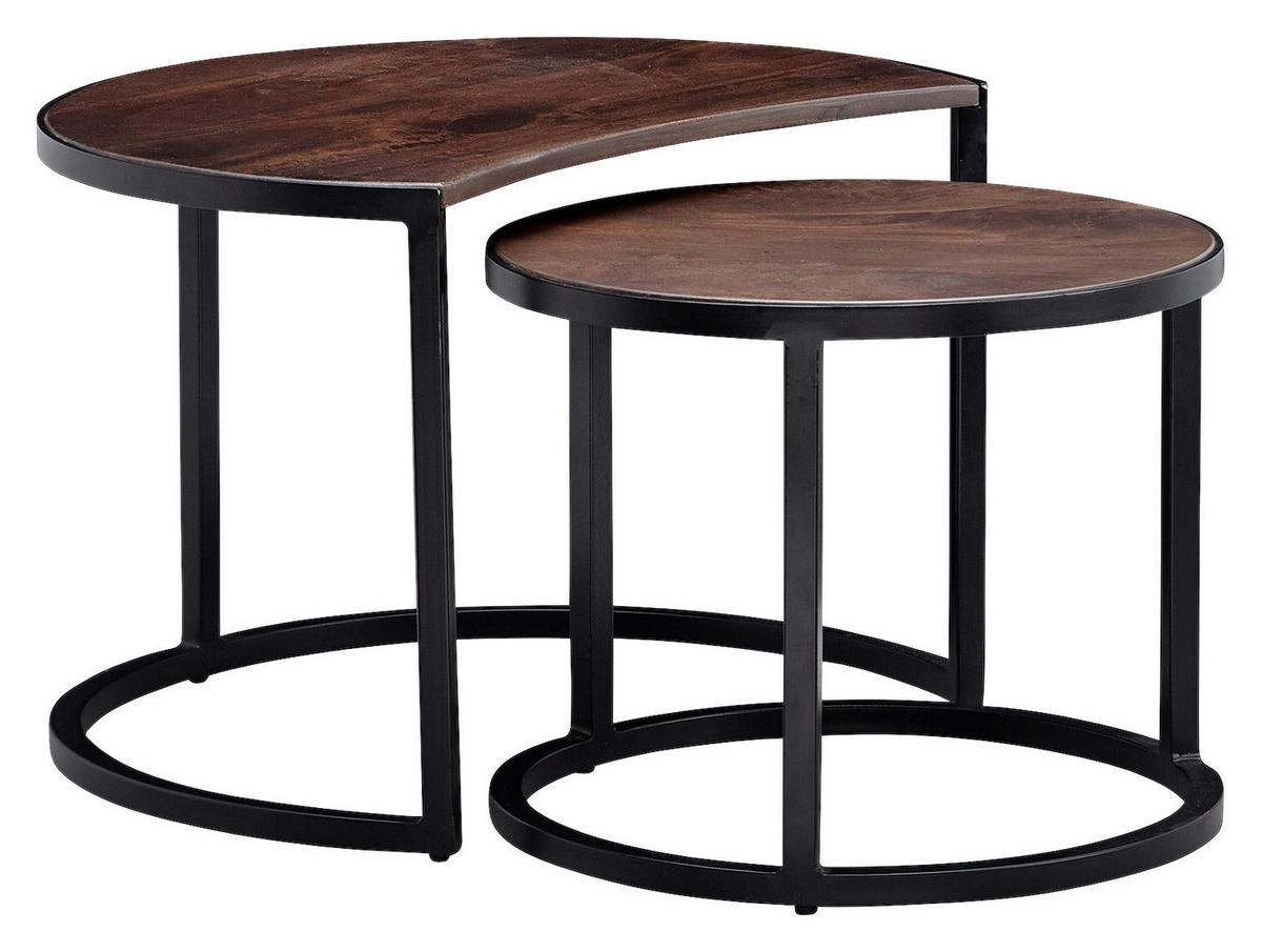Couchtisch Wohnling Dunkelbraun Massiv Rund 2-tlg. - Dunkelbraun/Schwarz, MODERN, Holz/Metall (41/60/41cm) - MID.YOU