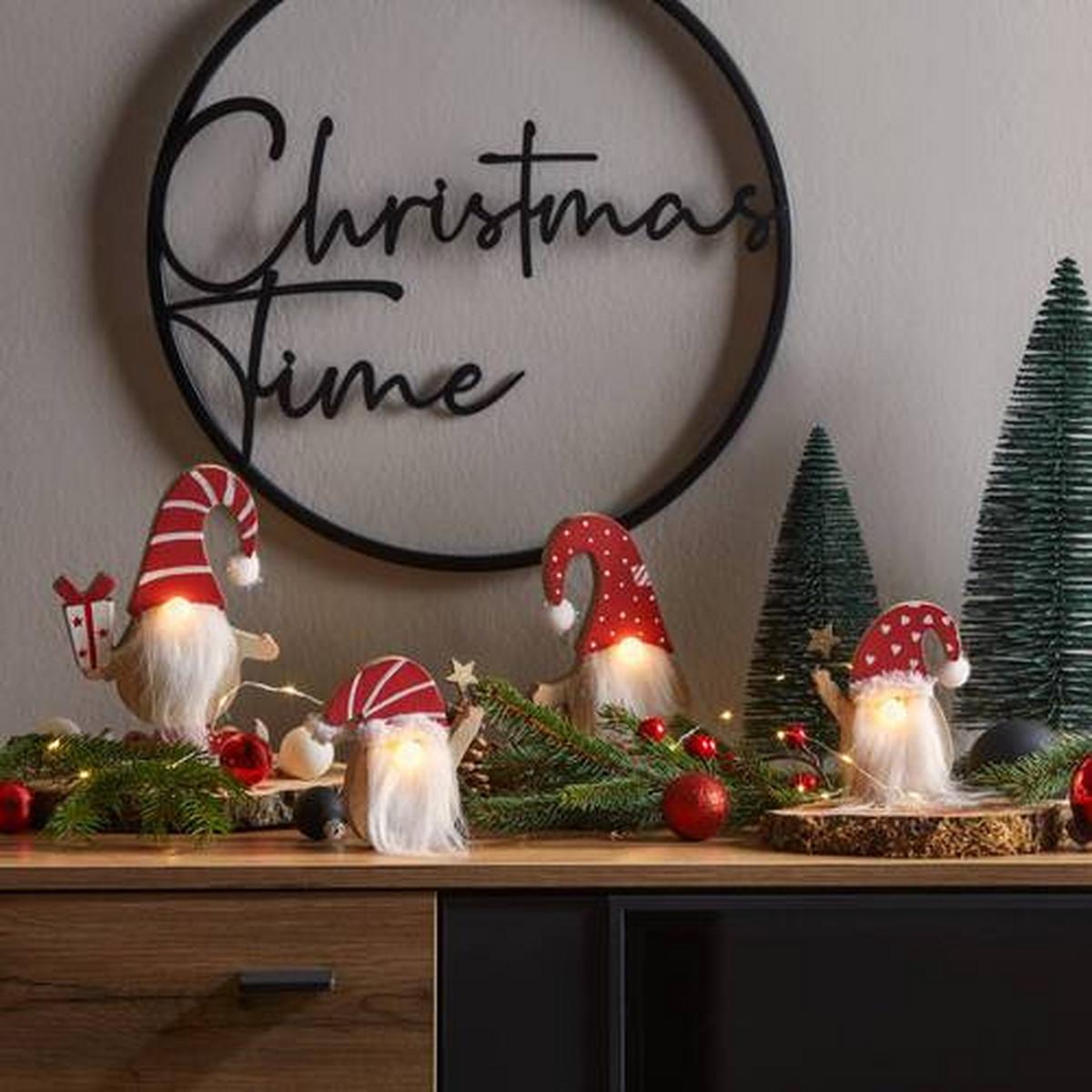 LED-díszlámpa Henrike - piros/fehér, Konventionell, textil/fa (13/17cm) - Premium Living