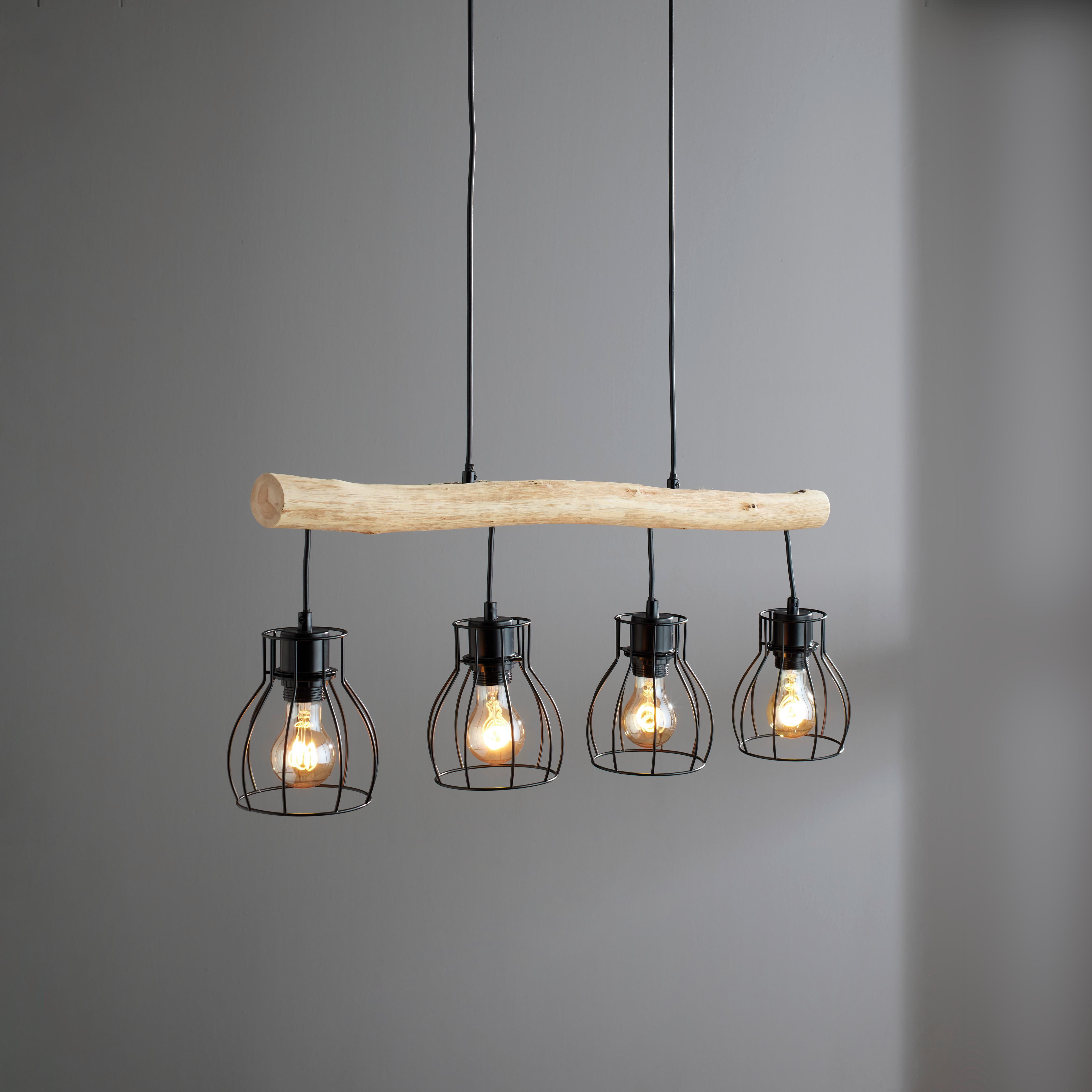 HÄNGLAMPA GIDI 2 - svart, Romantik / Lanthus, metall/trämaterial (82,5/13,6/140cm) - Mömax