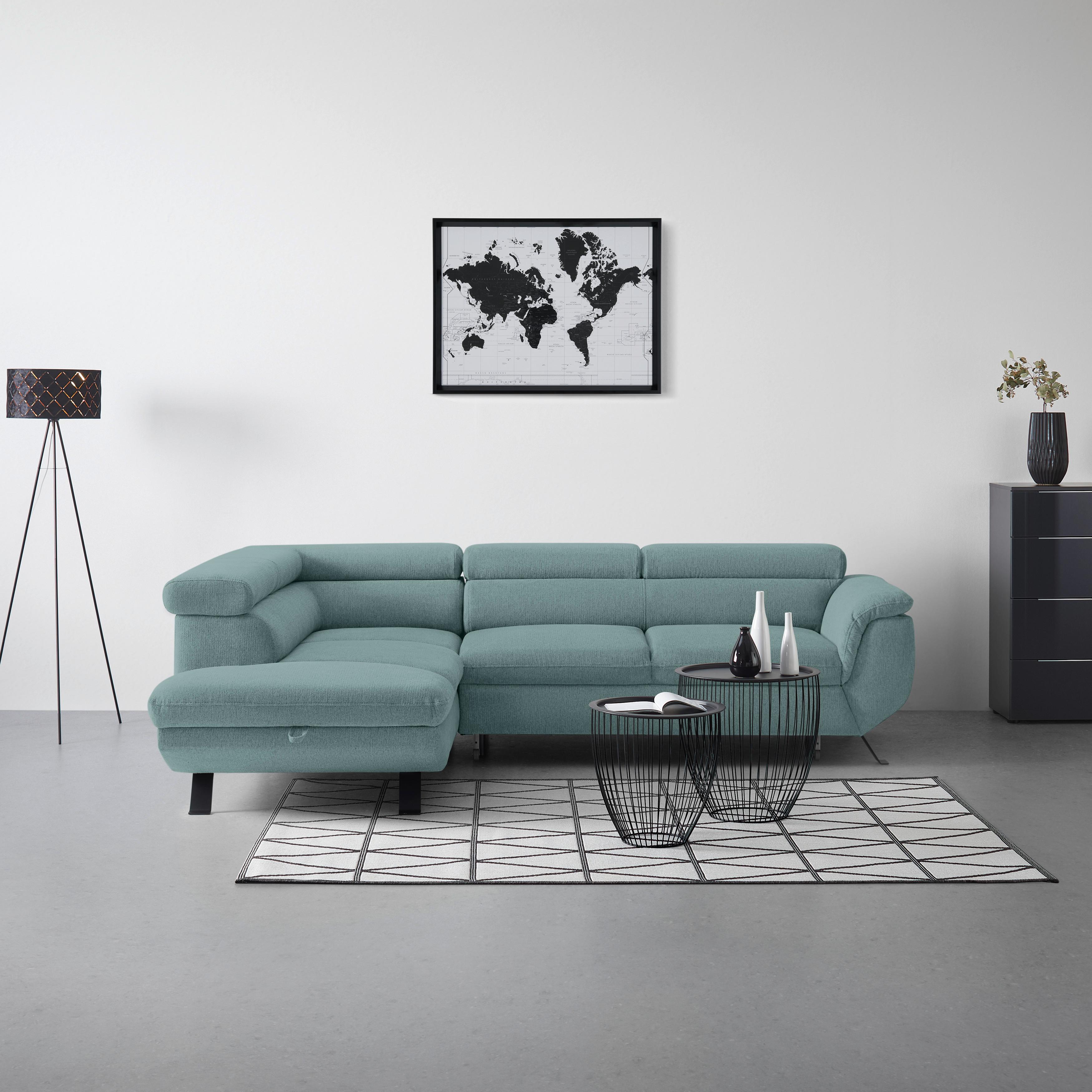 Ecksofa Raven Petrol - Petrol/Schwarz, MODERN, Textil/Metall (198/257cm) - Mömax