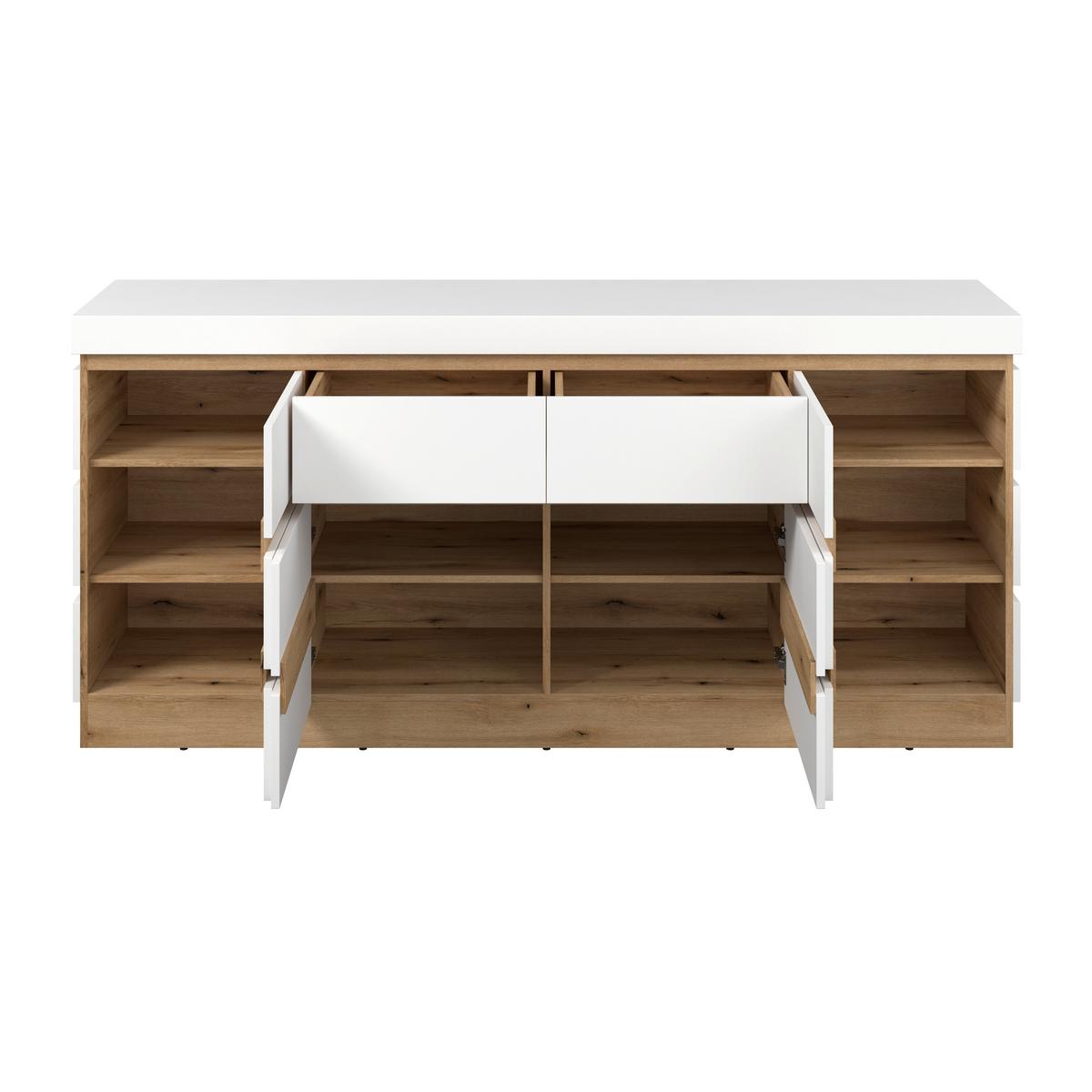 Comodă cu uși CALABRIA - alb/culoare lemn stejar, Trend, material pe bază de lemn (201,2/92,5/45cm) - Modern Living
