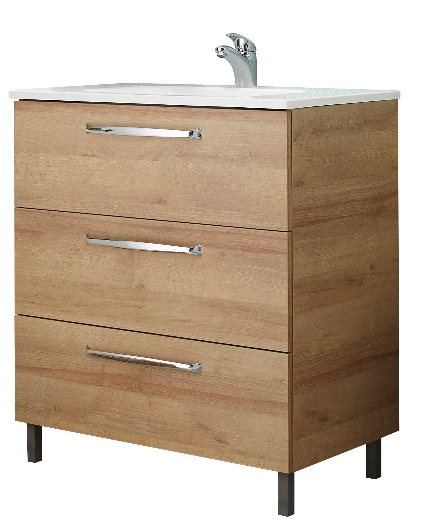 Mosdó Alsószekrény Luga - króm/tölgyfa, Modern, faalapú anyag (80/77/43cm)