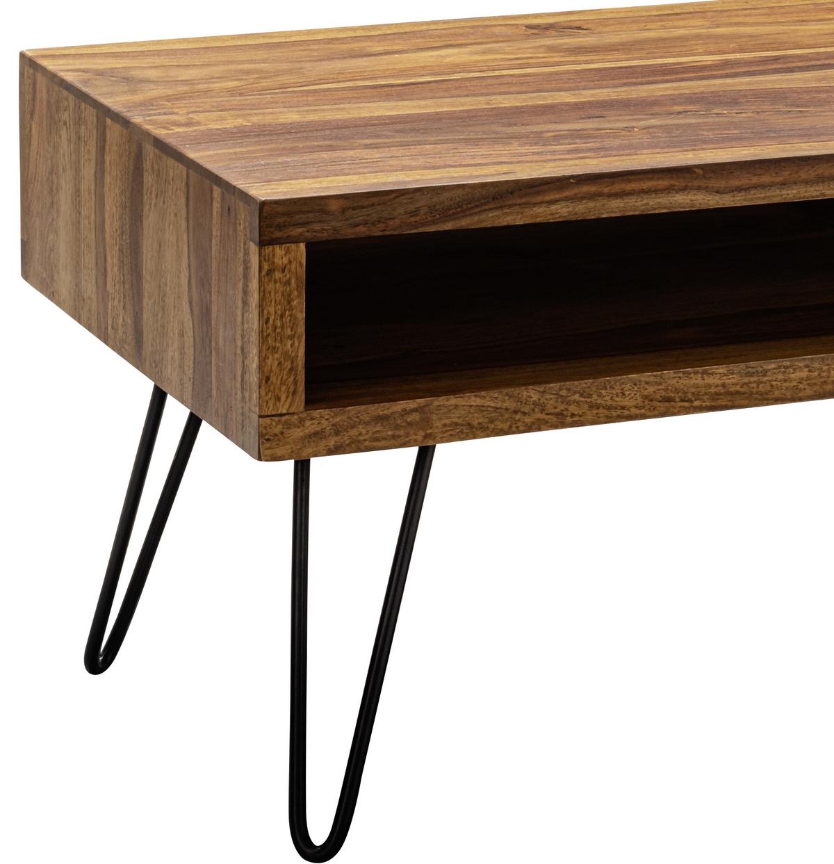 Couchtisch in Sheeshamfarbe Echtholz - Sheeshamfarben/Schwarz, MODERN, Holz/Metall (100/50/40cm) - MID.YOU