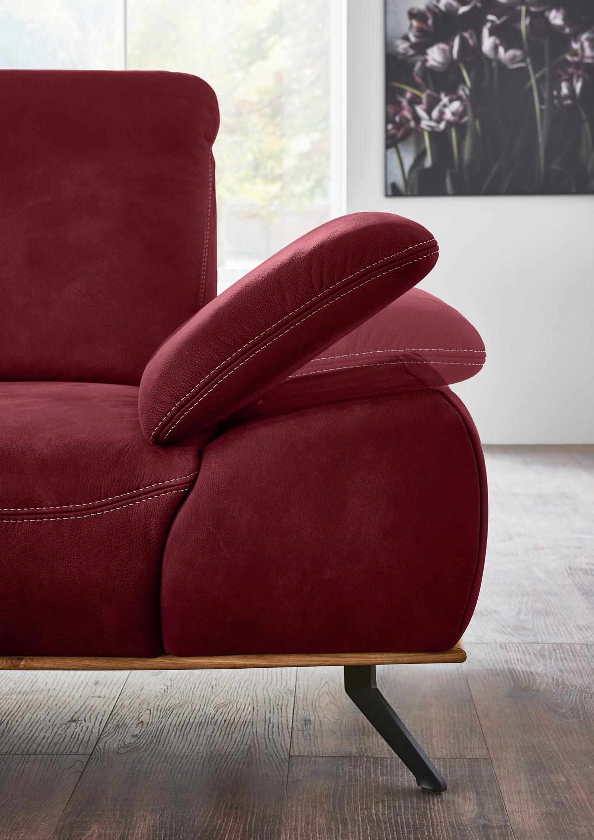 Wohnlandschaft Erling Weinrot - Beige/Weinrot, MODERN, Leder/Metall (187/89/322cm) - Premium Living