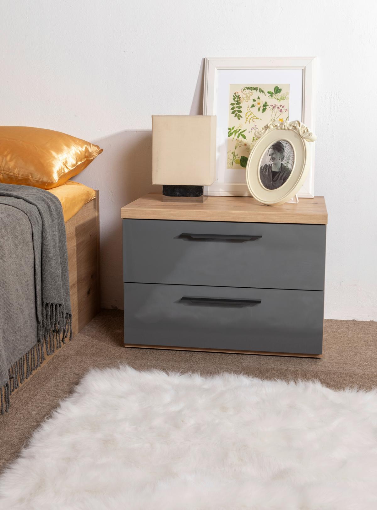 Noćni Stočić Sposami - siva visoki sjaj/crna, Moderno, metal/pločasti materijal (60/44/40cm) - Premium Living