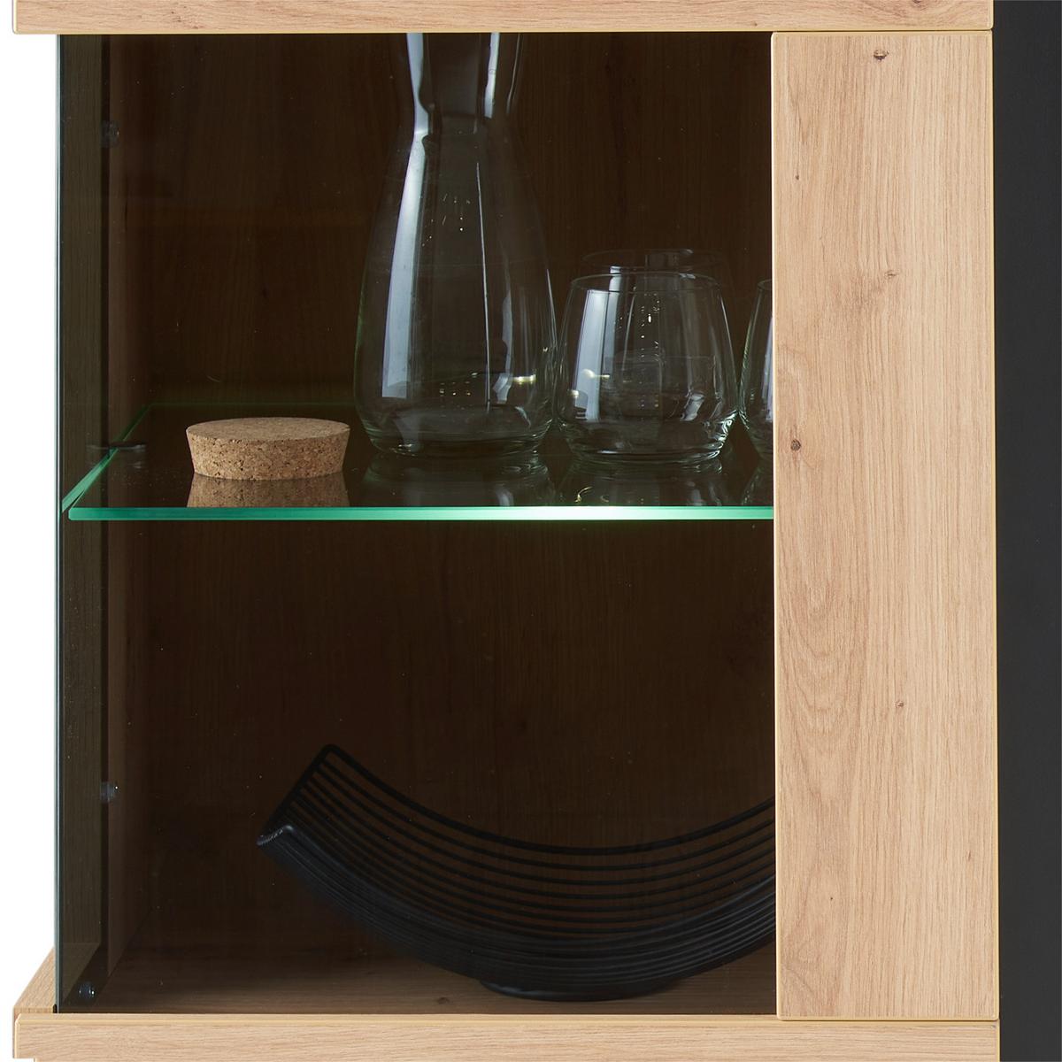 Comodă înaltă NATURE NATK 02 - culoare lemn stejar, Konventionell, sticlă/material pe bază de lemn (145cm)